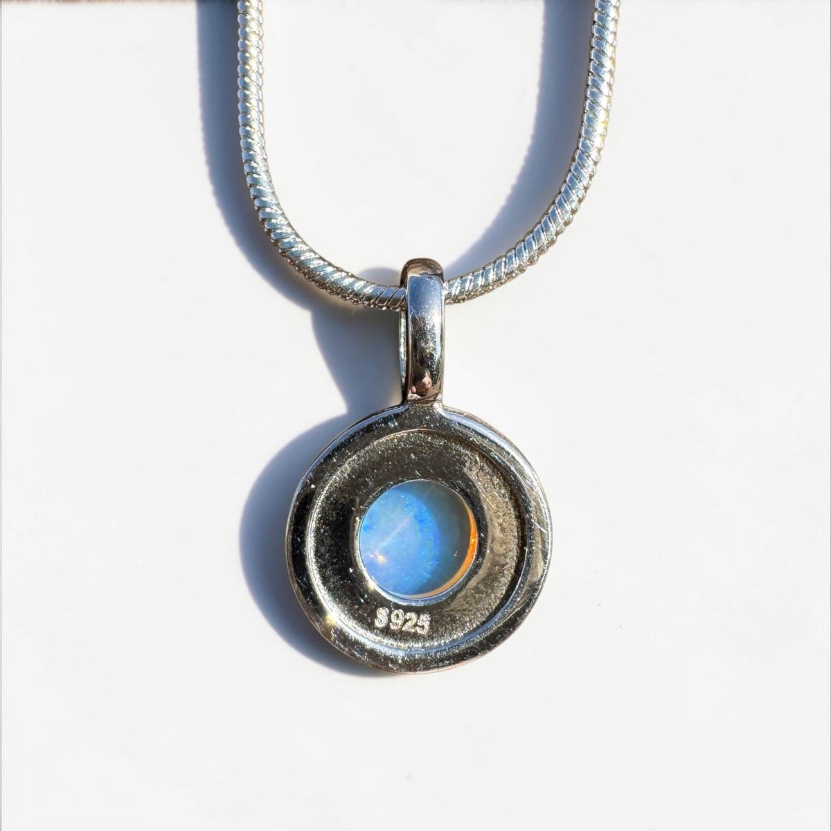 0.4ct Coober Pedy Opal Pendant Necklace ~ 'Cunnamulla Blue' | 925 Sterling Silver | Solid Australian Opal