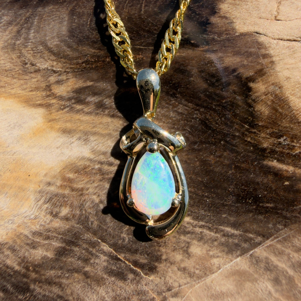 0.4ct Coober Pedy Opal Pendant Necklace ~ 'Gippsland Spark' | 9ct Yellow Gold | Solid Australian Opal