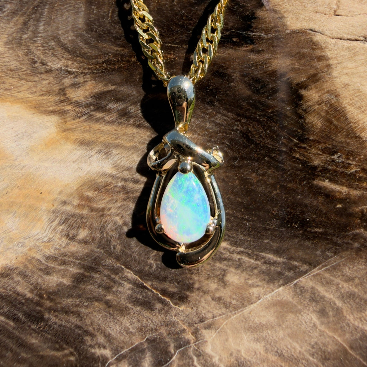 0.4ct Coober Pedy Opal Pendant Necklace ~ 'Gippsland Spark' | 9ct Yellow Gold | Solid Australian Opal