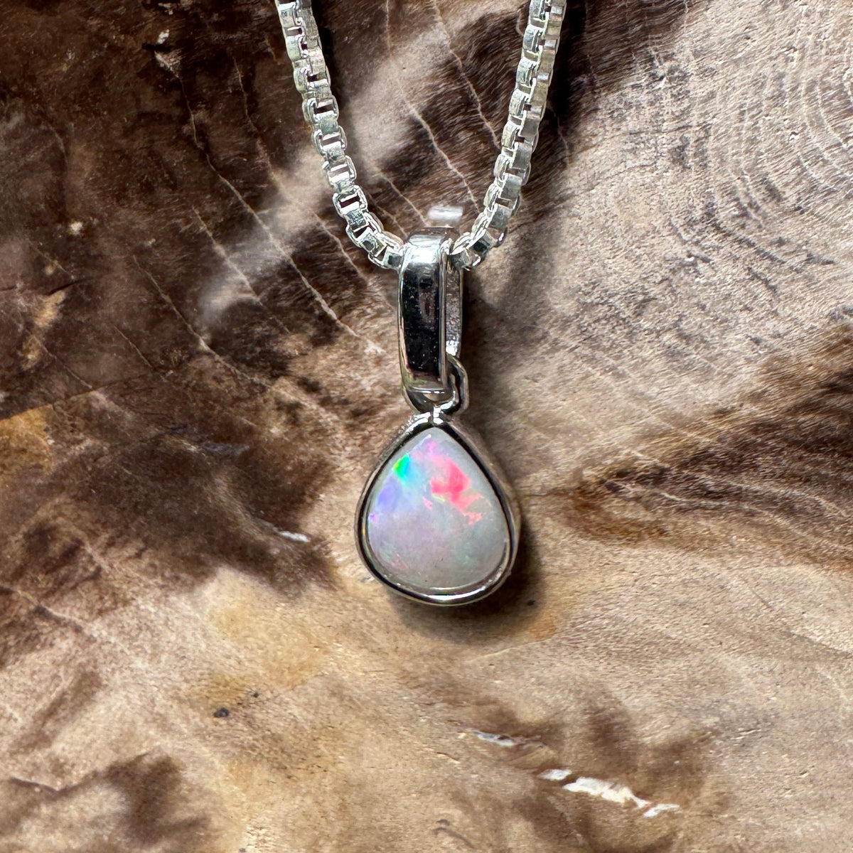 0.4ct Coober Pedy Opal Pendant Necklace ~ 'Halls Gap Glimmer' | 925 Sterling Silver | Solid Australian Opal