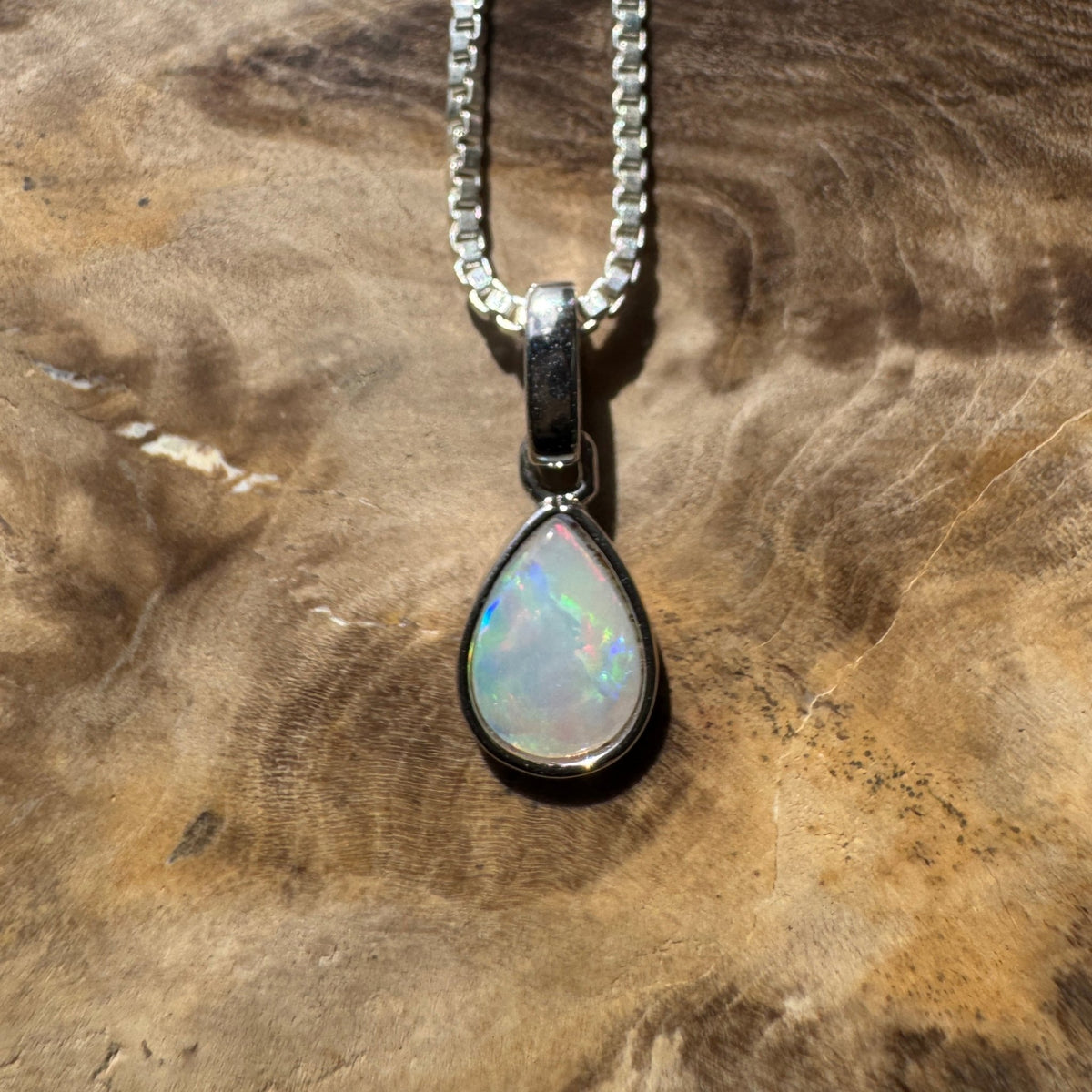 0.4ct Coober Pedy Opal Pendant Necklace ~ 'Halls Gap Glimmer' | 925 Sterling Silver | Solid Australian Opal