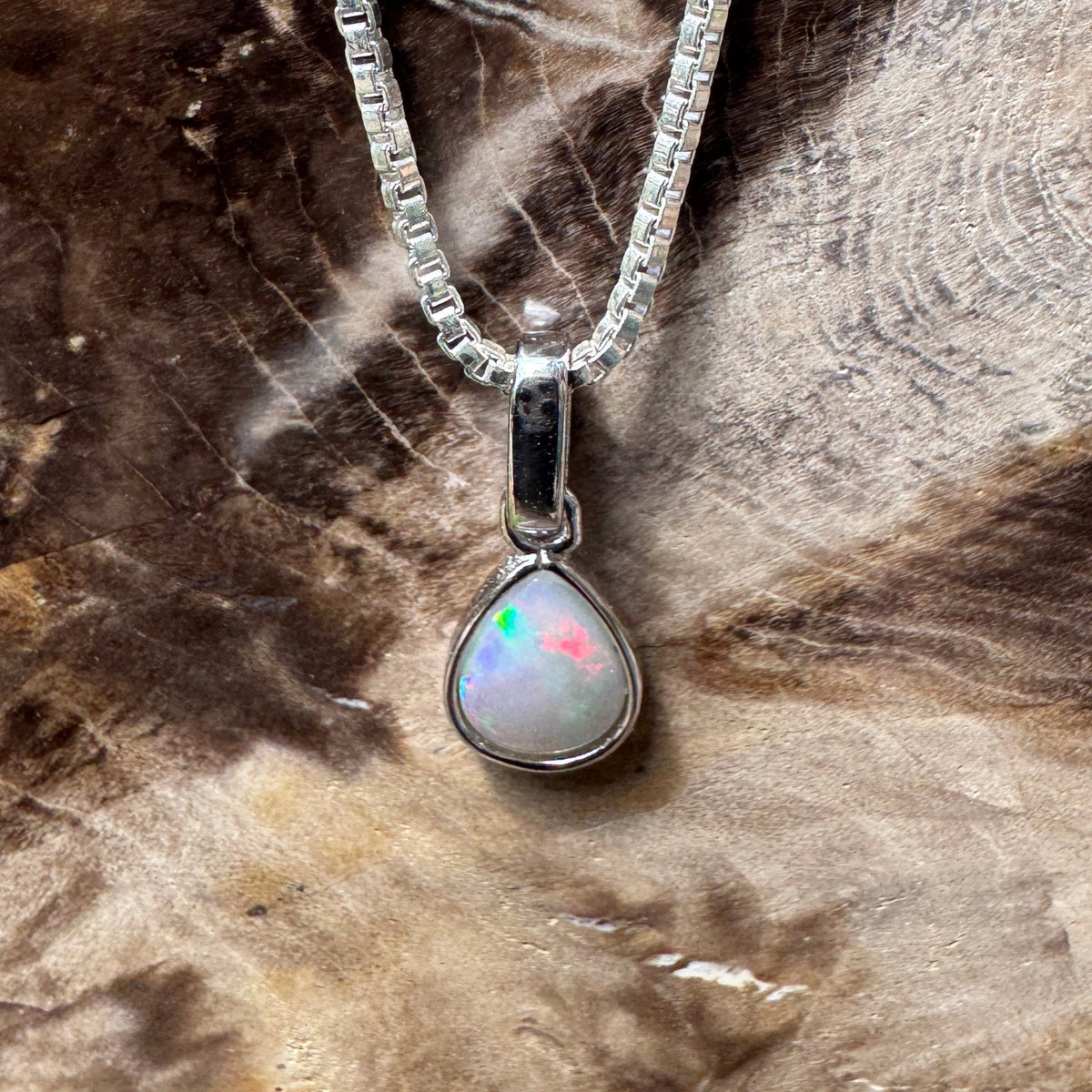 0.4ct Coober Pedy Opal Pendant Necklace ~ 'Halls Gap Glimmer' | 925 Sterling Silver | Solid Australian Opal