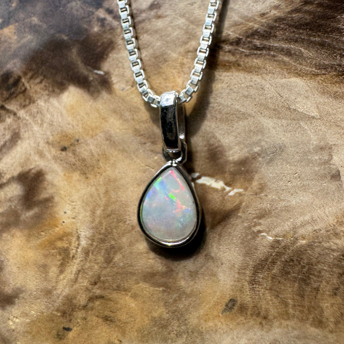 0.4ct Coober Pedy Opal Pendant Necklace ~ 'Halls Gap Glimmer' | 925 Sterling Silver | Solid Australian Opal