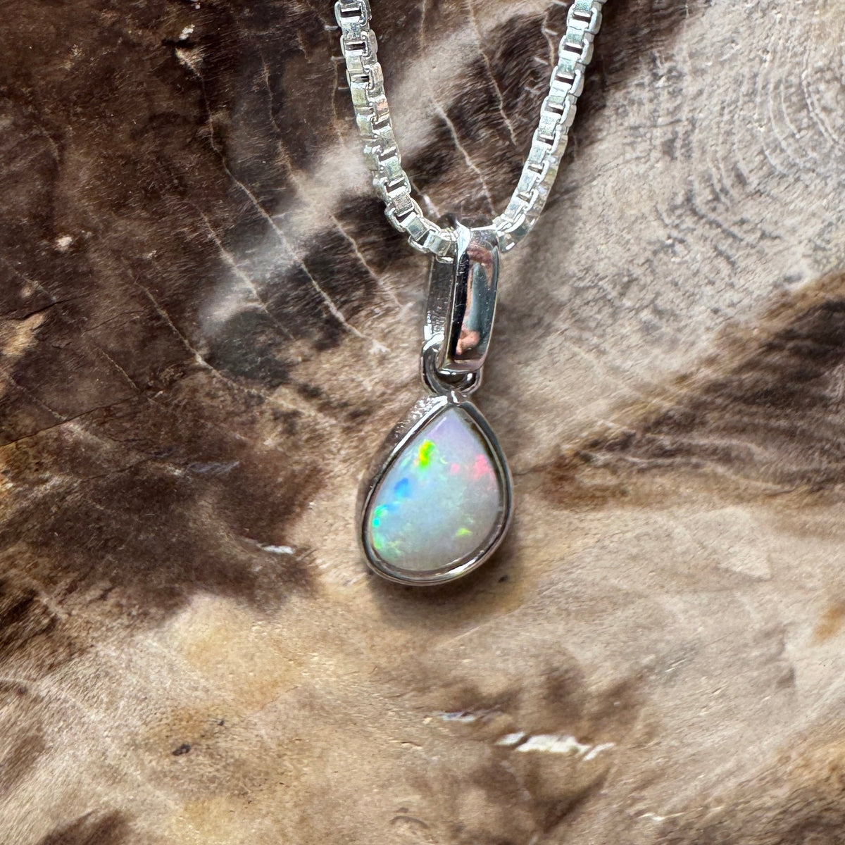 0.4ct Coober Pedy Opal Pendant Necklace ~ 'Halls Gap Glimmer' | 925 Sterling Silver | Solid Australian Opal