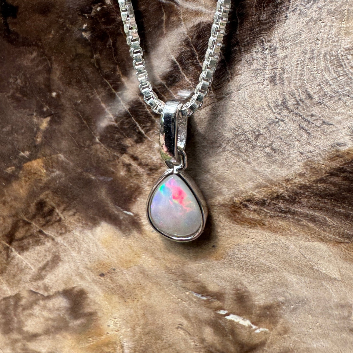 0.4ct Coober Pedy Opal Pendant Necklace ~ 'Halls Gap Glimmer' | 925 Sterling Silver | Solid Australian Opal