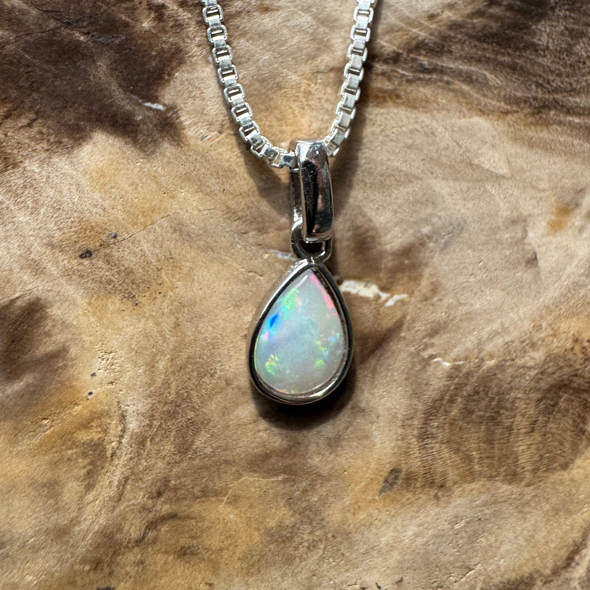 0.4ct Coober Pedy Opal Pendant Necklace ~ 'Halls Gap Glimmer' | 925 Sterling Silver | Solid Australian Opal