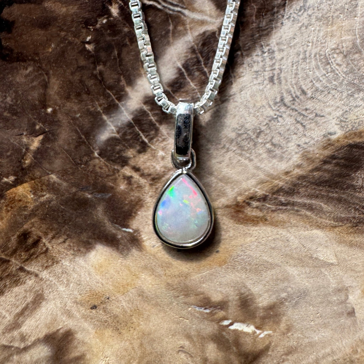 0.4ct Coober Pedy Opal Pendant Necklace ~ 'Halls Gap Glimmer' | 925 Sterling Silver | Solid Australian Opal