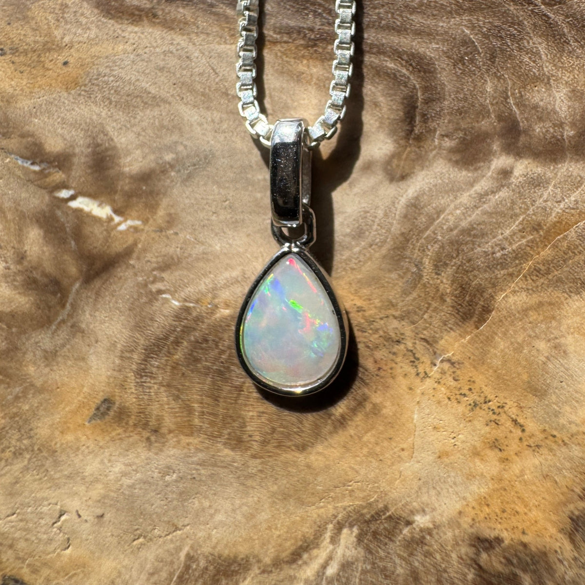 0.4ct Coober Pedy Opal Pendant Necklace ~ 'Halls Gap Glimmer' | 925 Sterling Silver | Solid Australian Opal