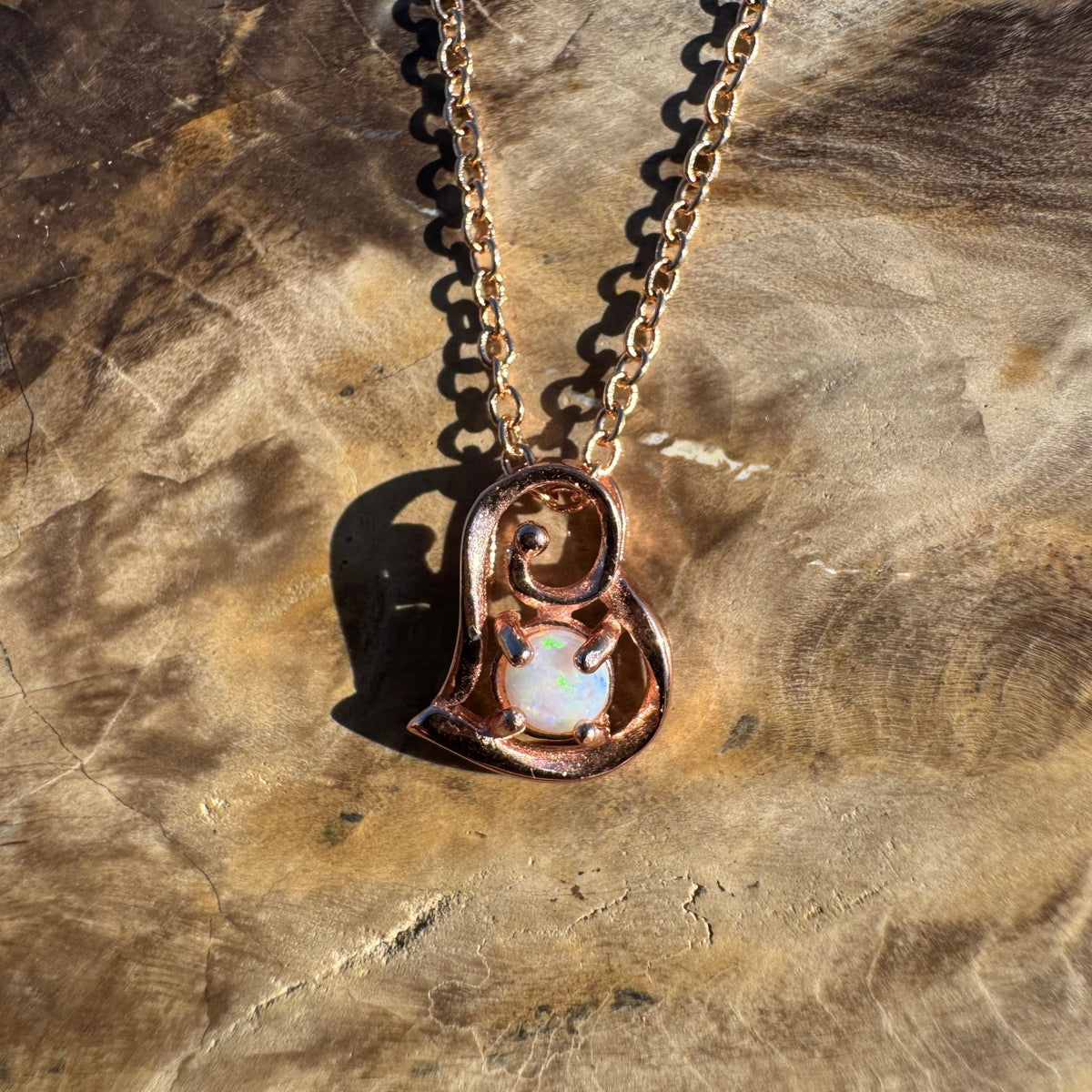 0.4ct Coober Pedy Opal Pendant Necklace ~ 'Kyancutta Spark' | Rose Gold Coated 925 Sterling Silver | Solid Australian Opal