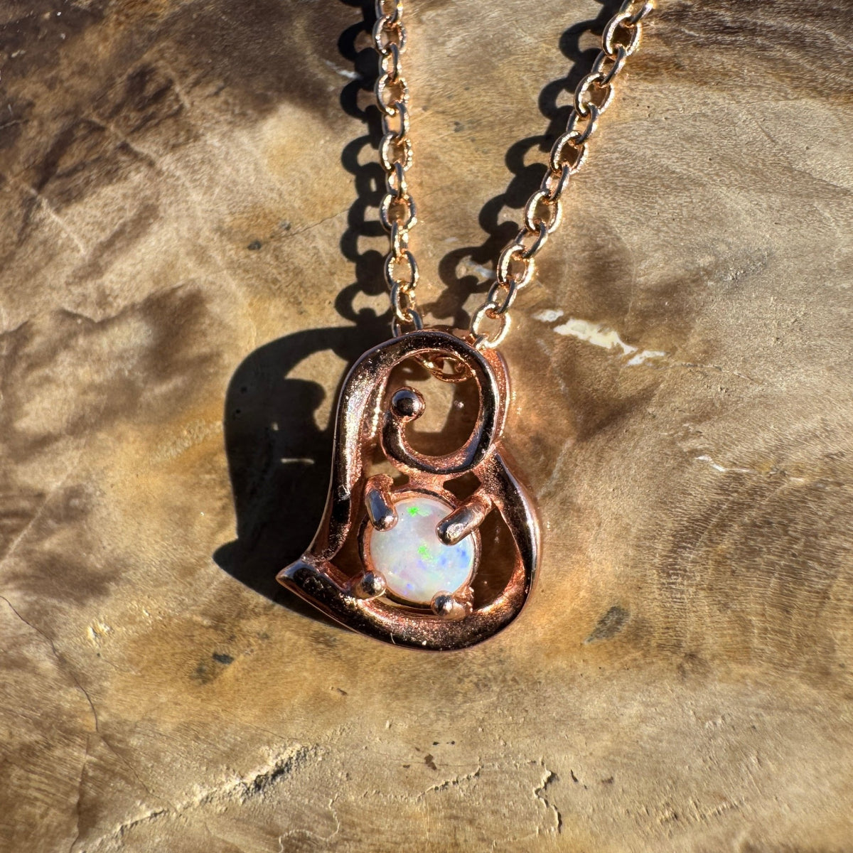 0.4ct Coober Pedy Opal Pendant Necklace ~ 'Kyancutta Spark' | Rose Gold Coated 925 Sterling Silver | Solid Australian Opal