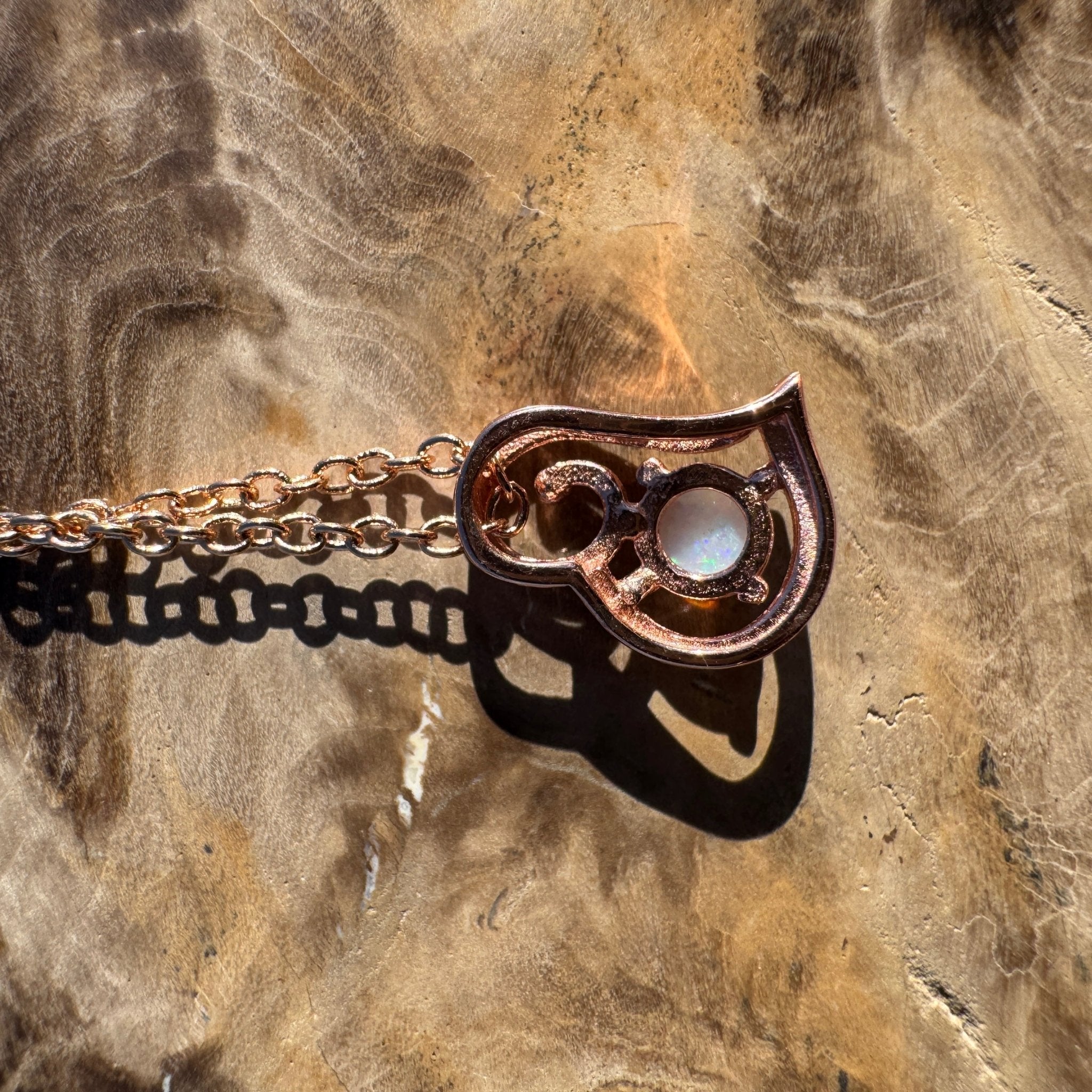 0.4ct Coober Pedy Opal Pendant Necklace ~ 'Kyancutta Spark' | Rose Gold Coated 925 Sterling Silver | Solid Australian Opal