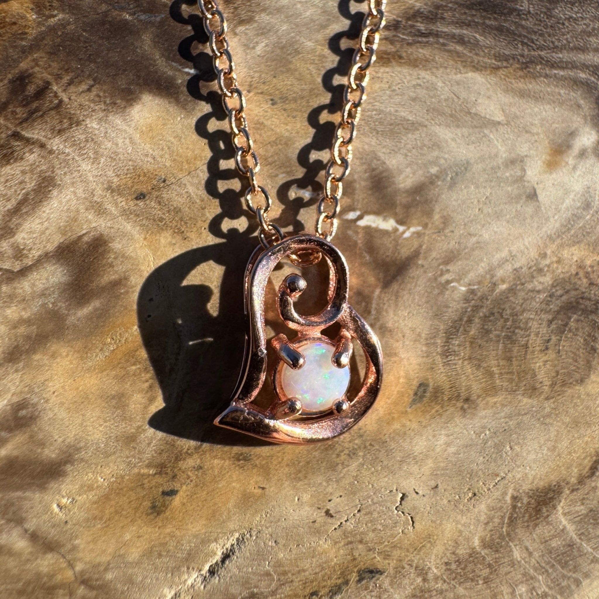 0.4ct Coober Pedy Opal Pendant Necklace ~ 'Kyancutta Spark' | Rose Gold Coated 925 Sterling Silver | Solid Australian Opal