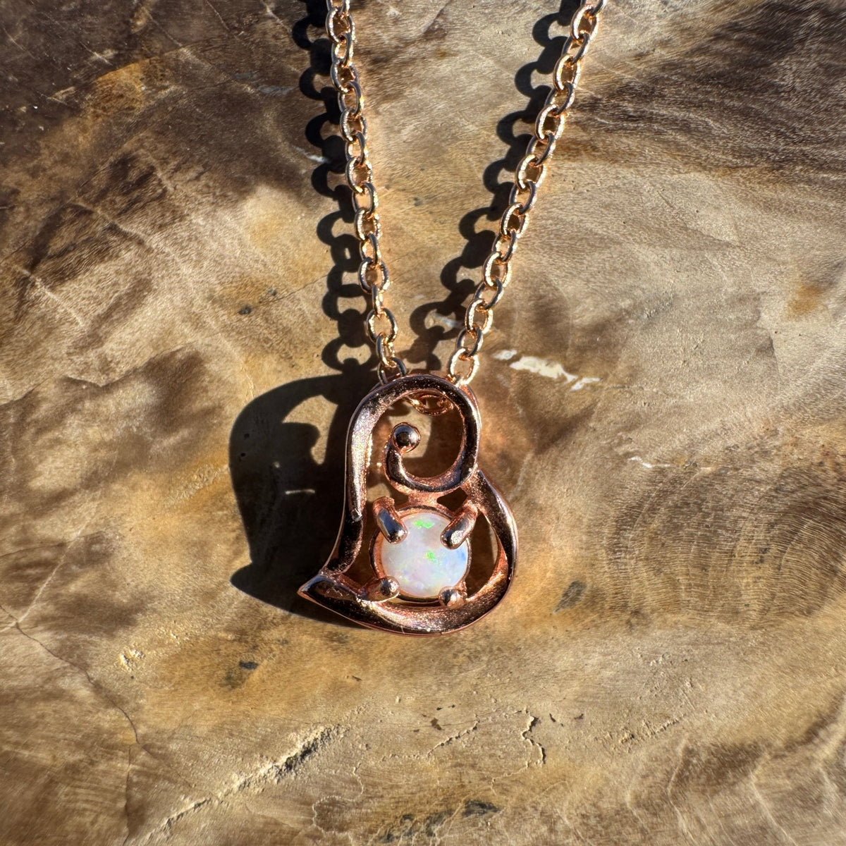 0.4ct Coober Pedy Opal Pendant Necklace ~ 'Kyancutta Spark' | Rose Gold Coated 925 Sterling Silver | Solid Australian Opal