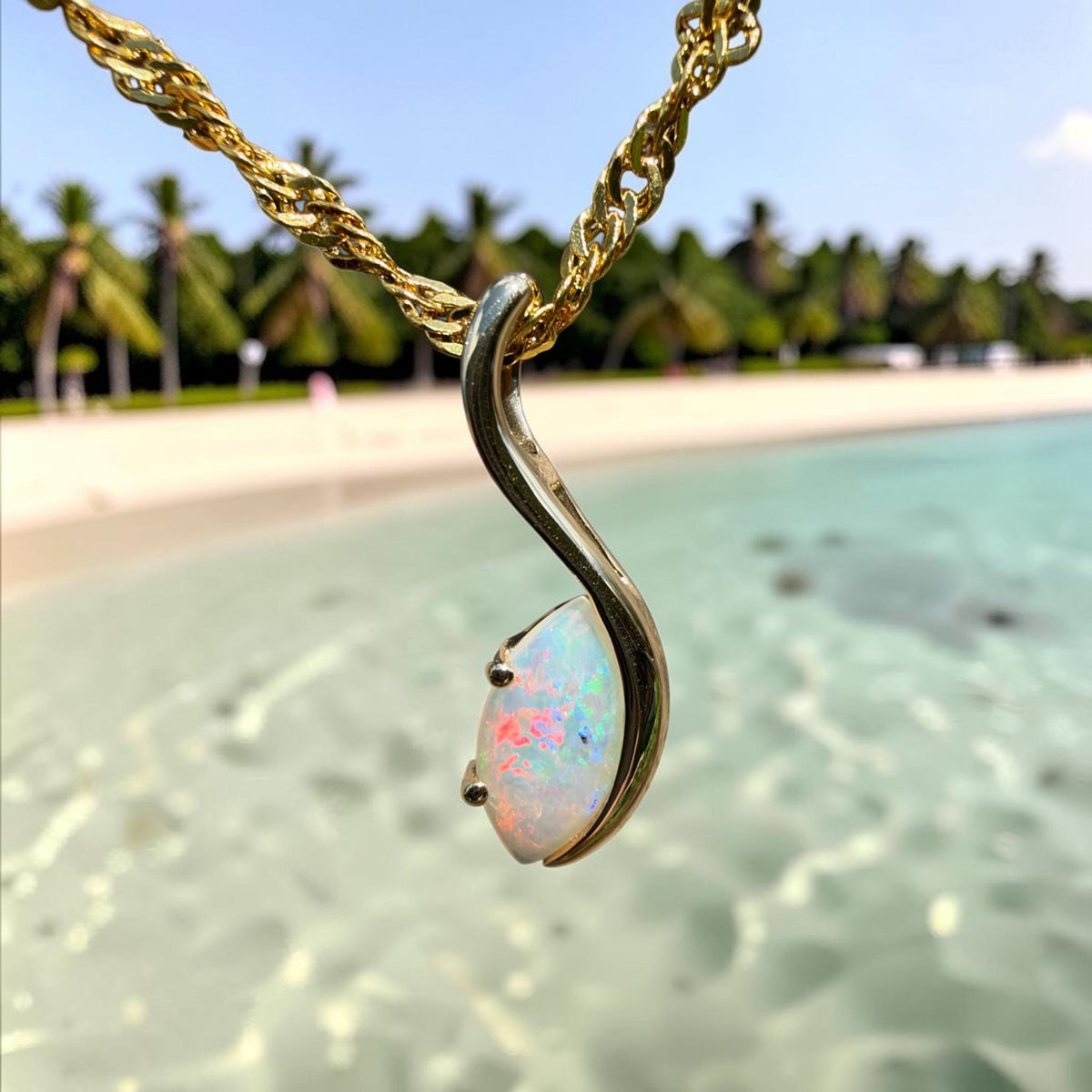 0.4ct Coober Pedy Opal Pendant Necklace ~ 'Mossman Gorge Dewdrop' | 9ct Yellow Gold | Solid Australian Opal