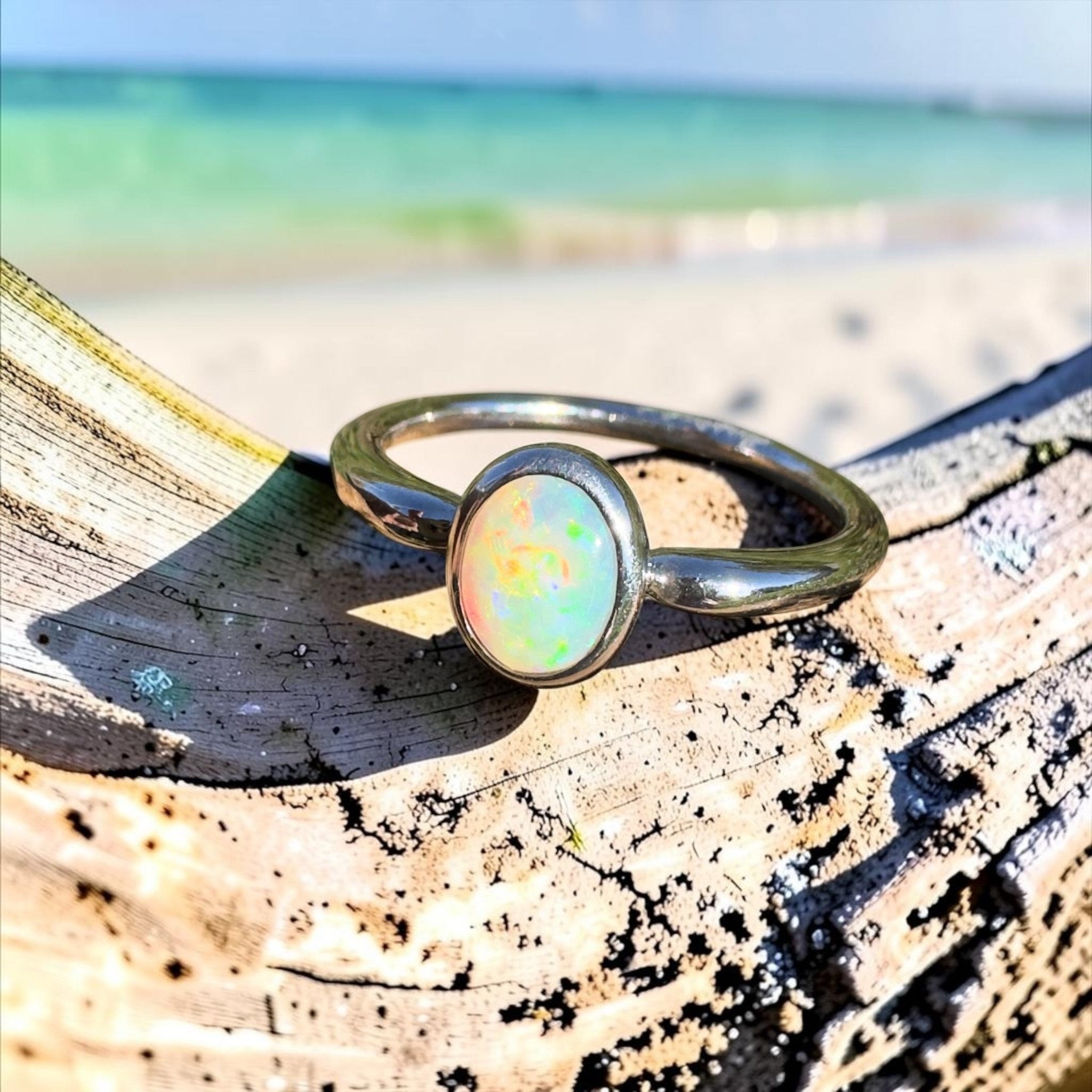 0.4ct Coober Pedy Opal Ring ~ 'Freycinet Flame' | 925 Sterling Silver | Solid Australian Opal