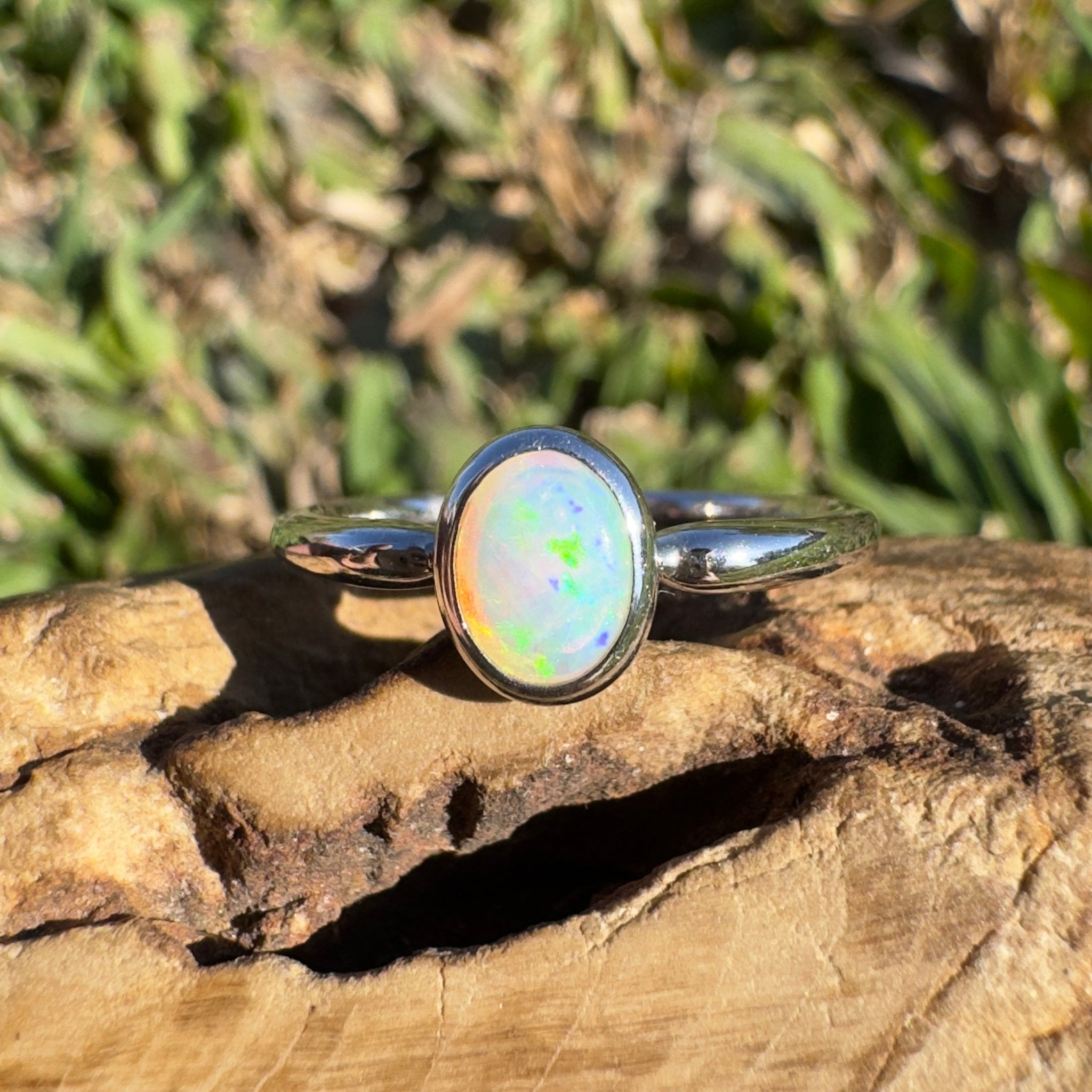 0.4ct Coober Pedy Opal Ring ~ 'Freycinet Flame' | 925 Sterling Silver | Solid Australian Opal