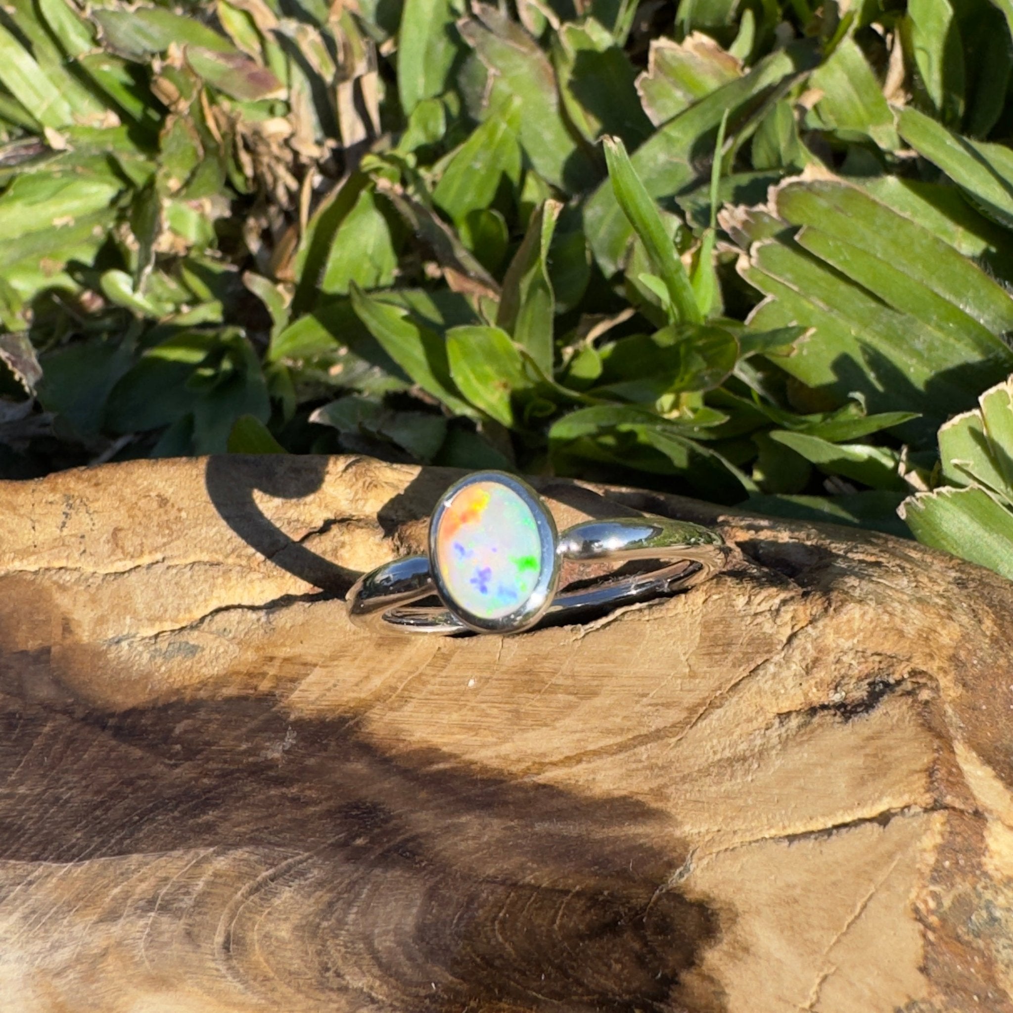 0.4ct Coober Pedy Opal Ring ~ 'Freycinet Flame' | 925 Sterling Silver | Solid Australian Opal