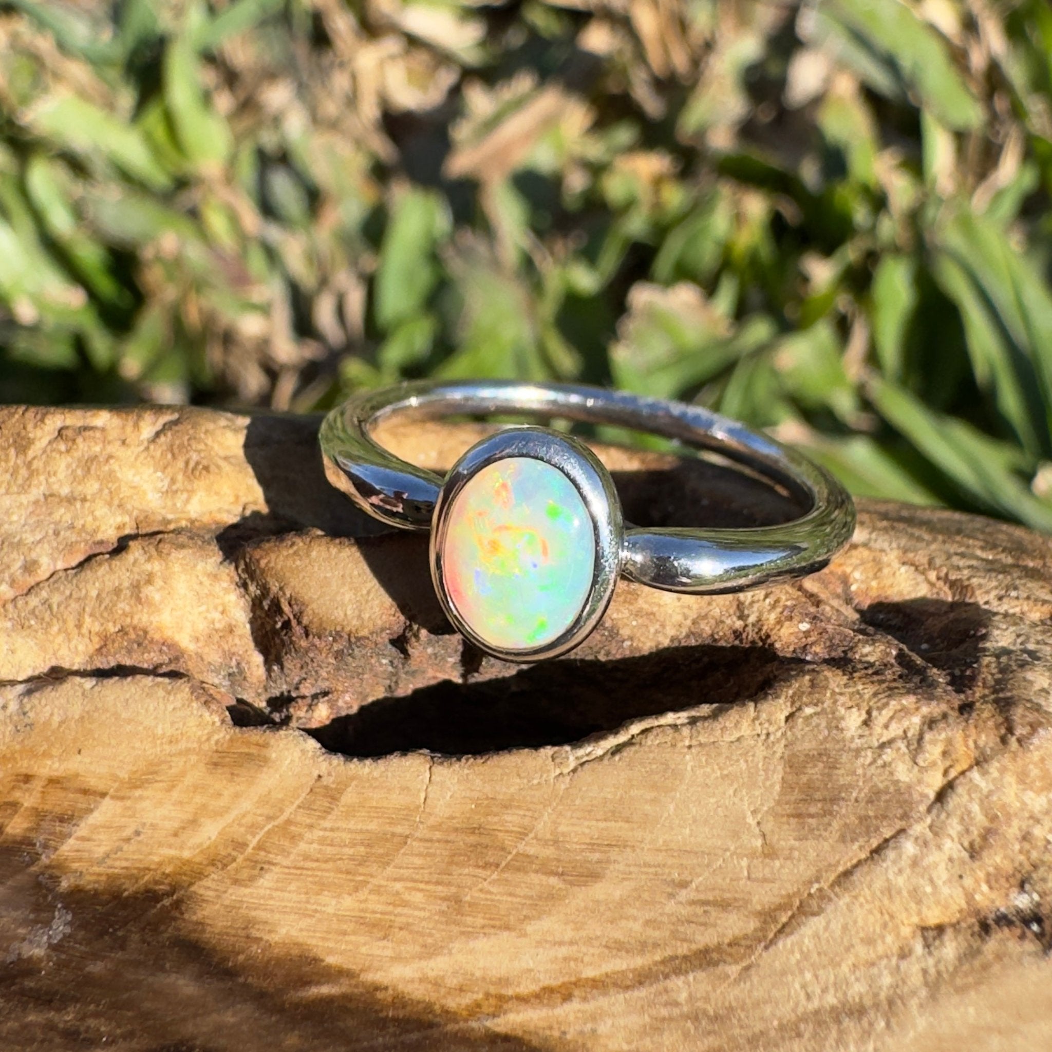 0.4ct Coober Pedy Opal Ring ~ 'Freycinet Flame' | 925 Sterling Silver | Solid Australian Opal