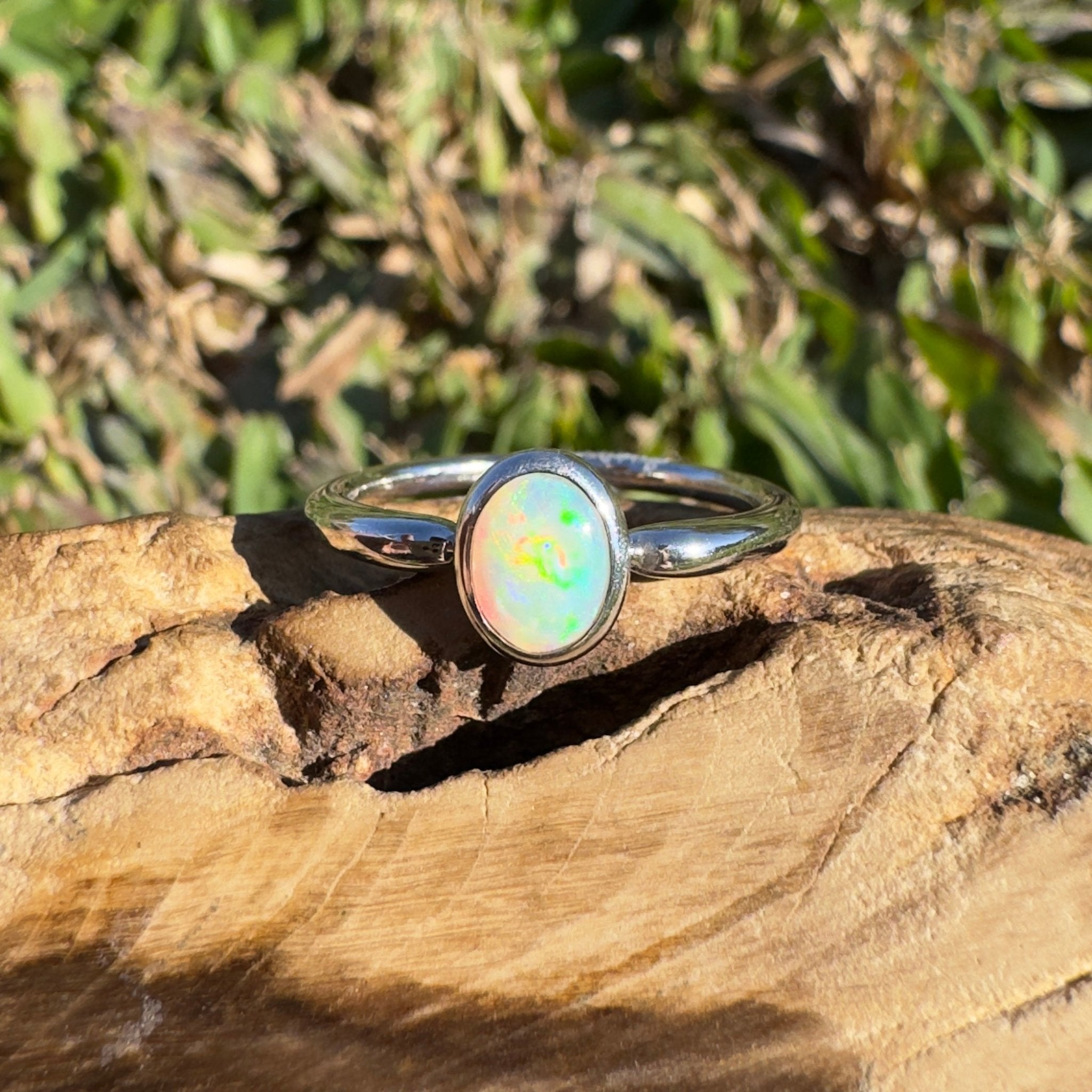 0.4ct Coober Pedy Opal Ring ~ 'Freycinet Flame' | 925 Sterling Silver | Solid Australian Opal