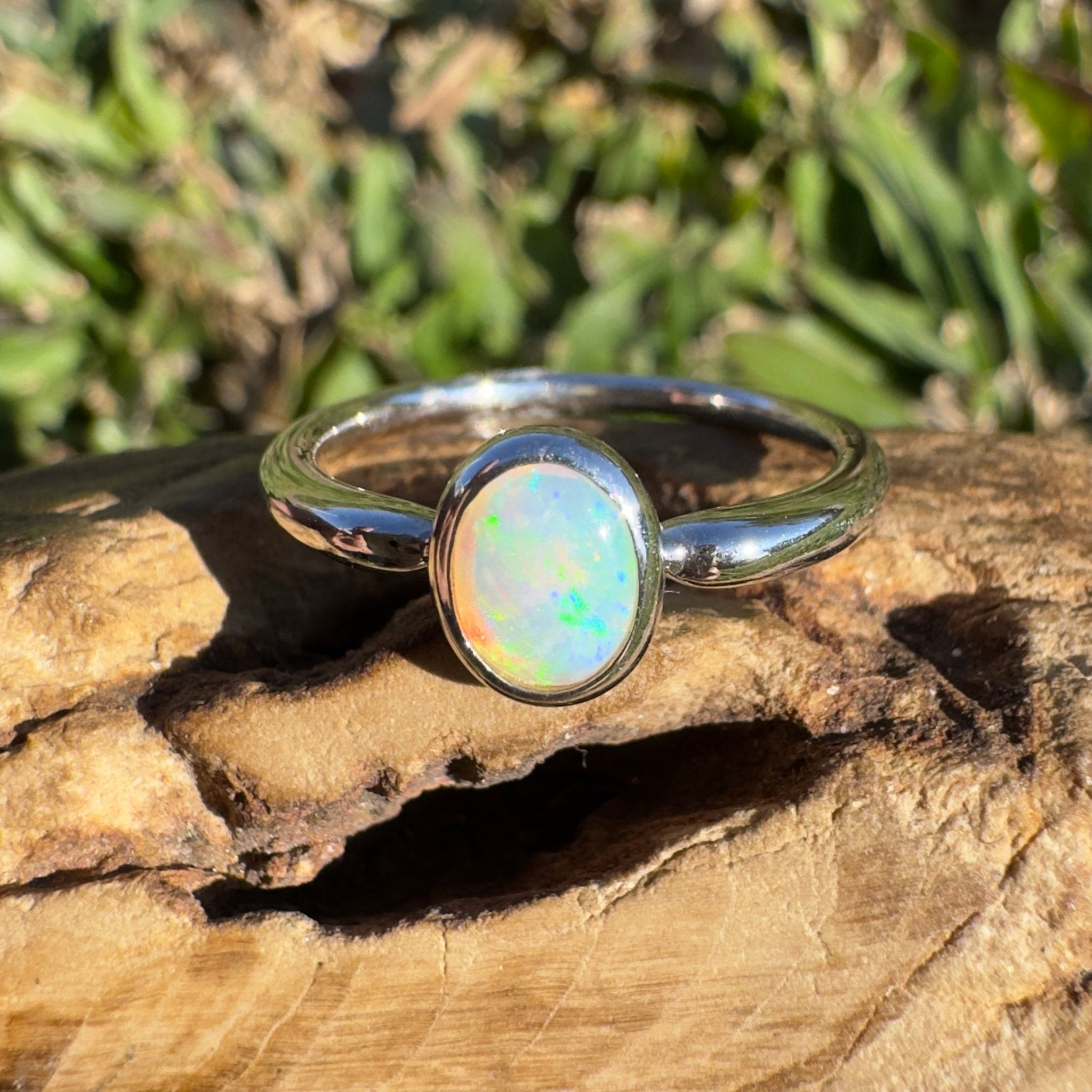 0.4ct Coober Pedy Opal Ring ~ 'Freycinet Flame' | 925 Sterling Silver | Solid Australian Opal