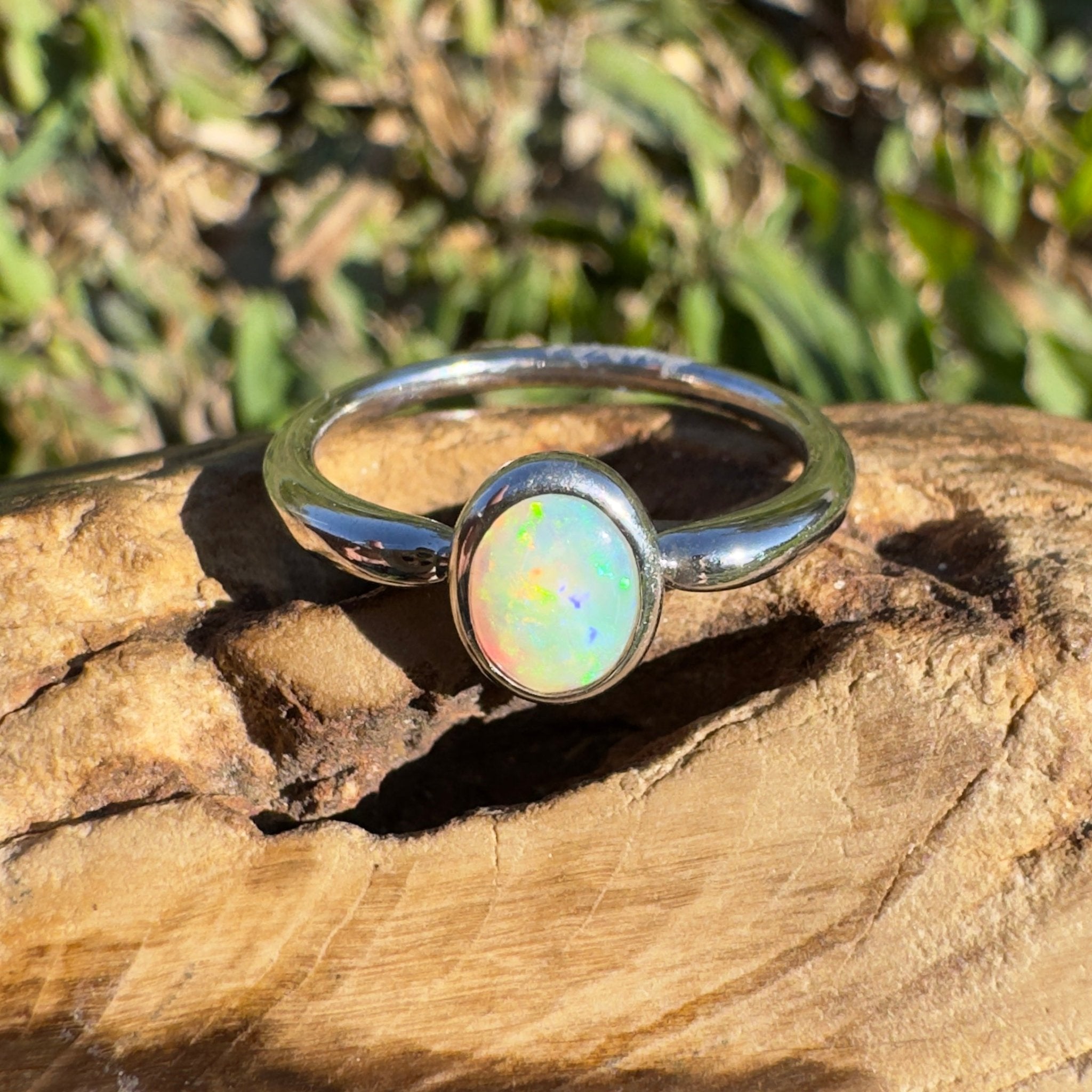 0.4ct Coober Pedy Opal Ring ~ 'Freycinet Flame' | 925 Sterling Silver | Solid Australian Opal