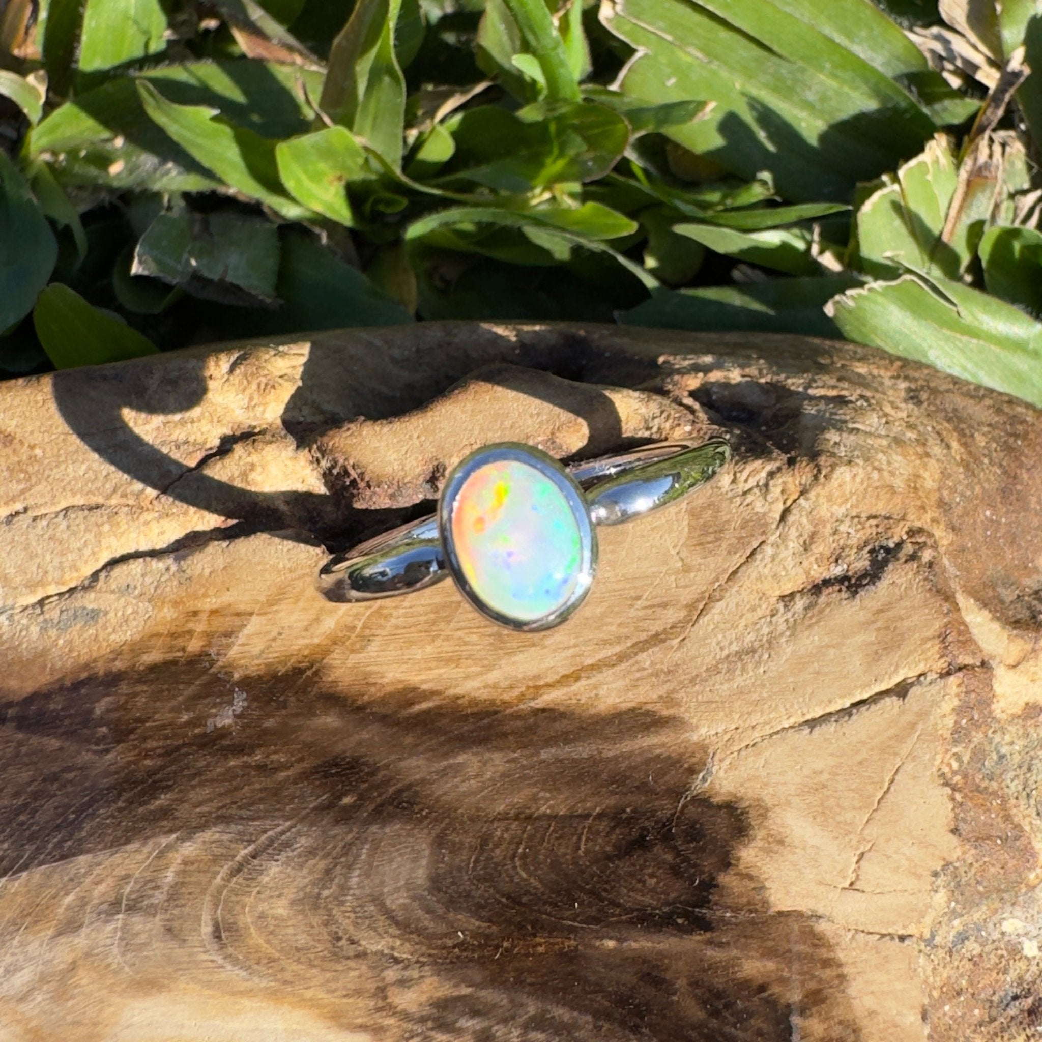 0.4ct Coober Pedy Opal Ring ~ 'Freycinet Flame' | 925 Sterling Silver | Solid Australian Opal