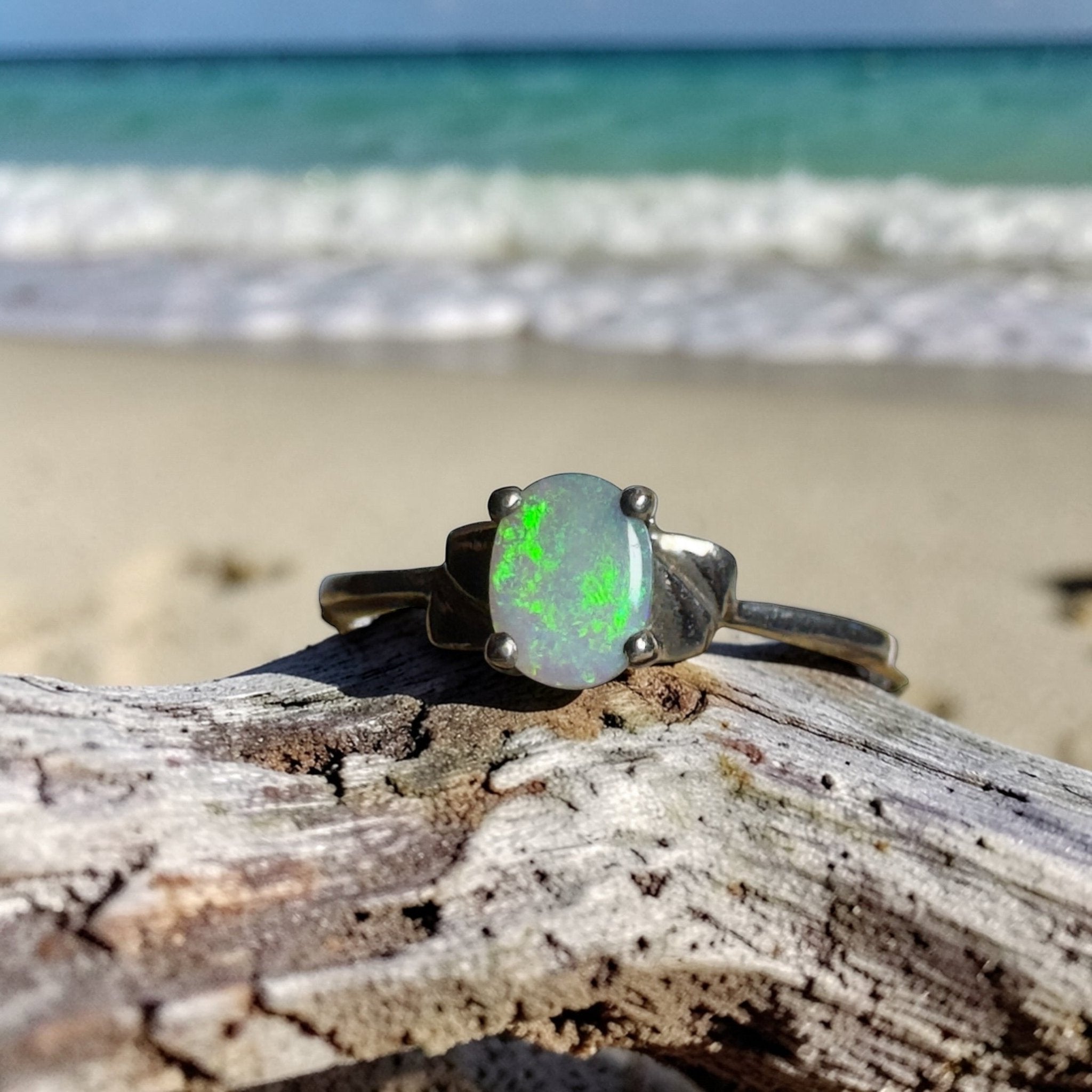 0.4ct Coober Pedy Opal Ring ~ 'Whitsunday Ripple' | 925 Sterling Silver | Solid Australian Opal