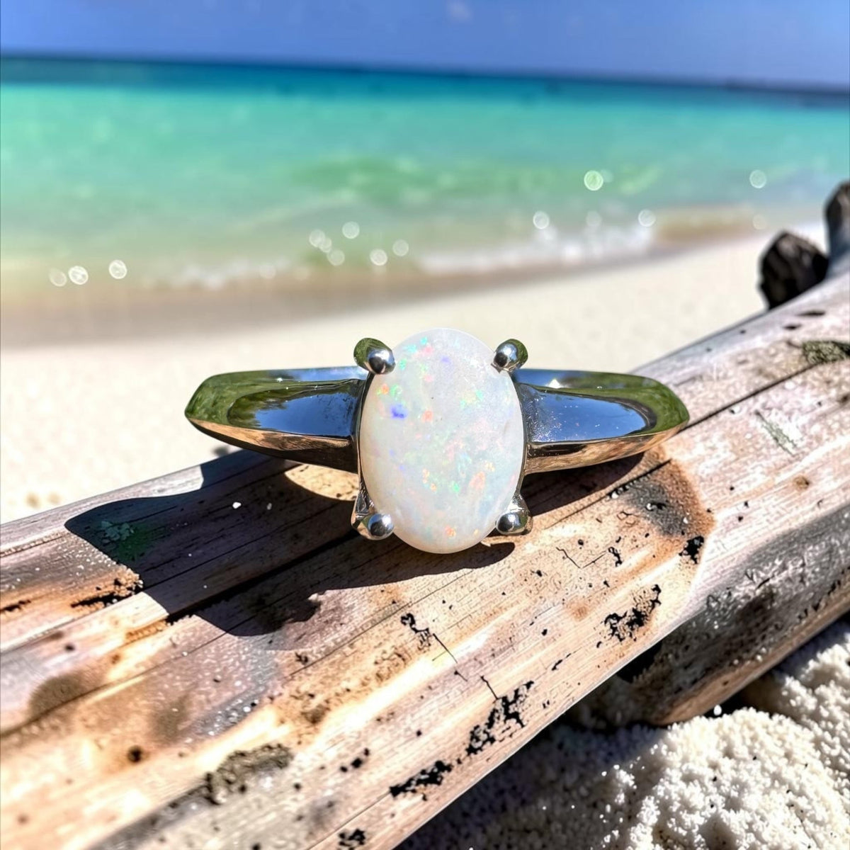 0.4ct Coober Pedy Opal Ring ~ 'Yeppoon Gleam' | 925 Sterling Silver | Solid Australian Opal