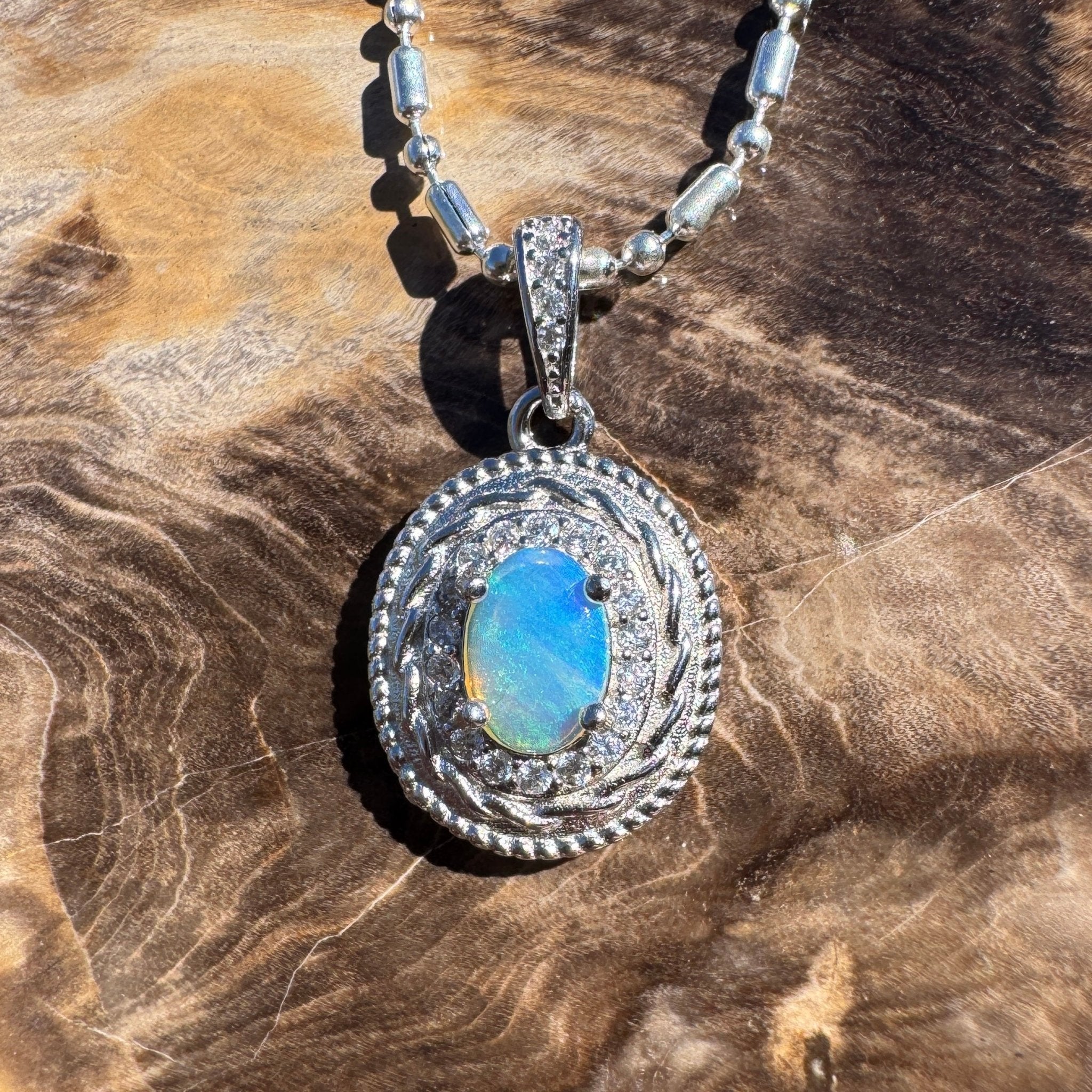 0.4ct Lightning Ridge Opal Pendant Necklace ~ 'Hinchinbrook Blue' | 925 Sterling Silver | Solid Australian Opal