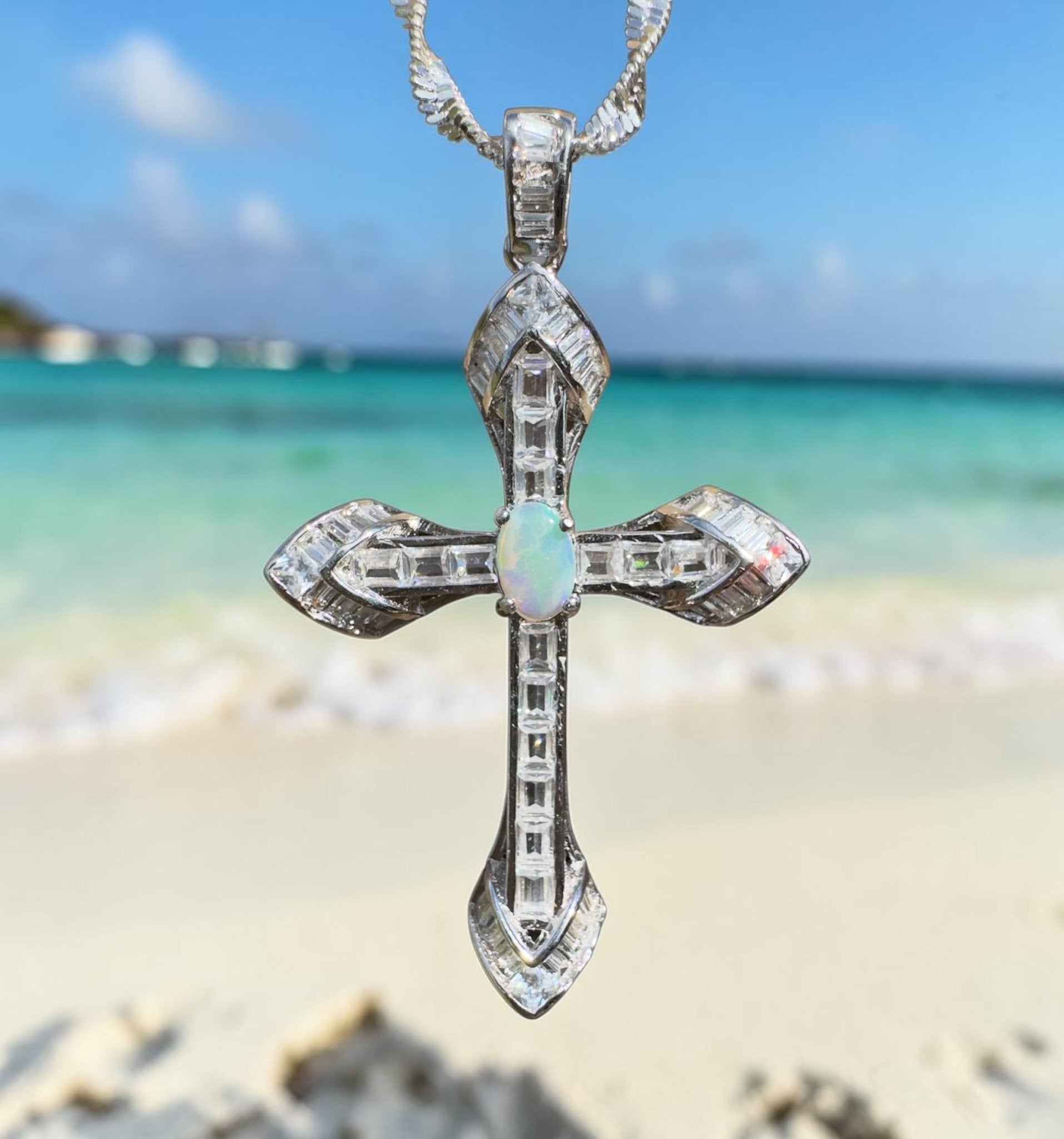 0.4ct Lightning Ridge Opal Pendant Necklace ~ 'Stirling Cross Eternal' | 925 Sterling Silver | Solid Australian Opal