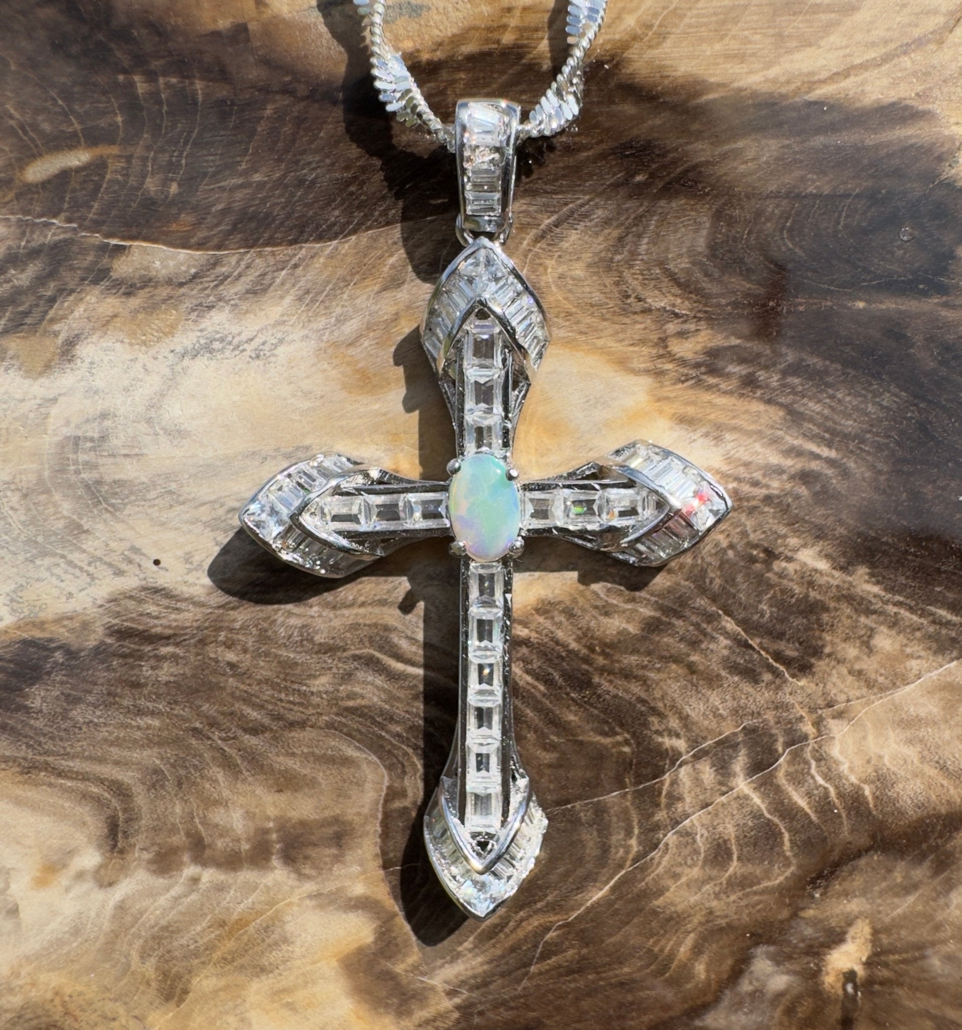 0.4ct Lightning Ridge Opal Pendant Necklace ~ 'Stirling Cross Eternal' | 925 Sterling Silver | Solid Australian Opal