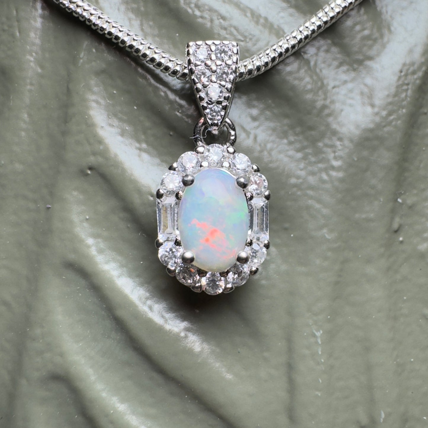 ‘Shimmering Reds' ~ Handcrafted 0.6ct Solid Coober Pedy Opal and Cubic Zirconia Sterling Silver Pendant