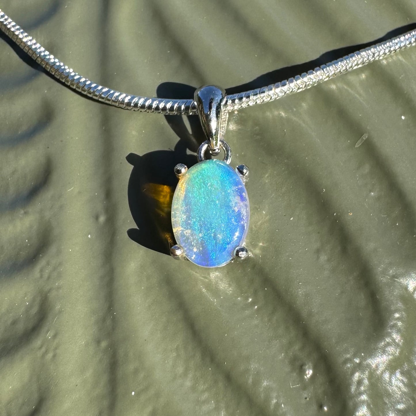 'Blue Ocean' ~ Handcrafted 0.8ct Solid Lightning Ridge Opal Sterling Silver Pendant Necklace