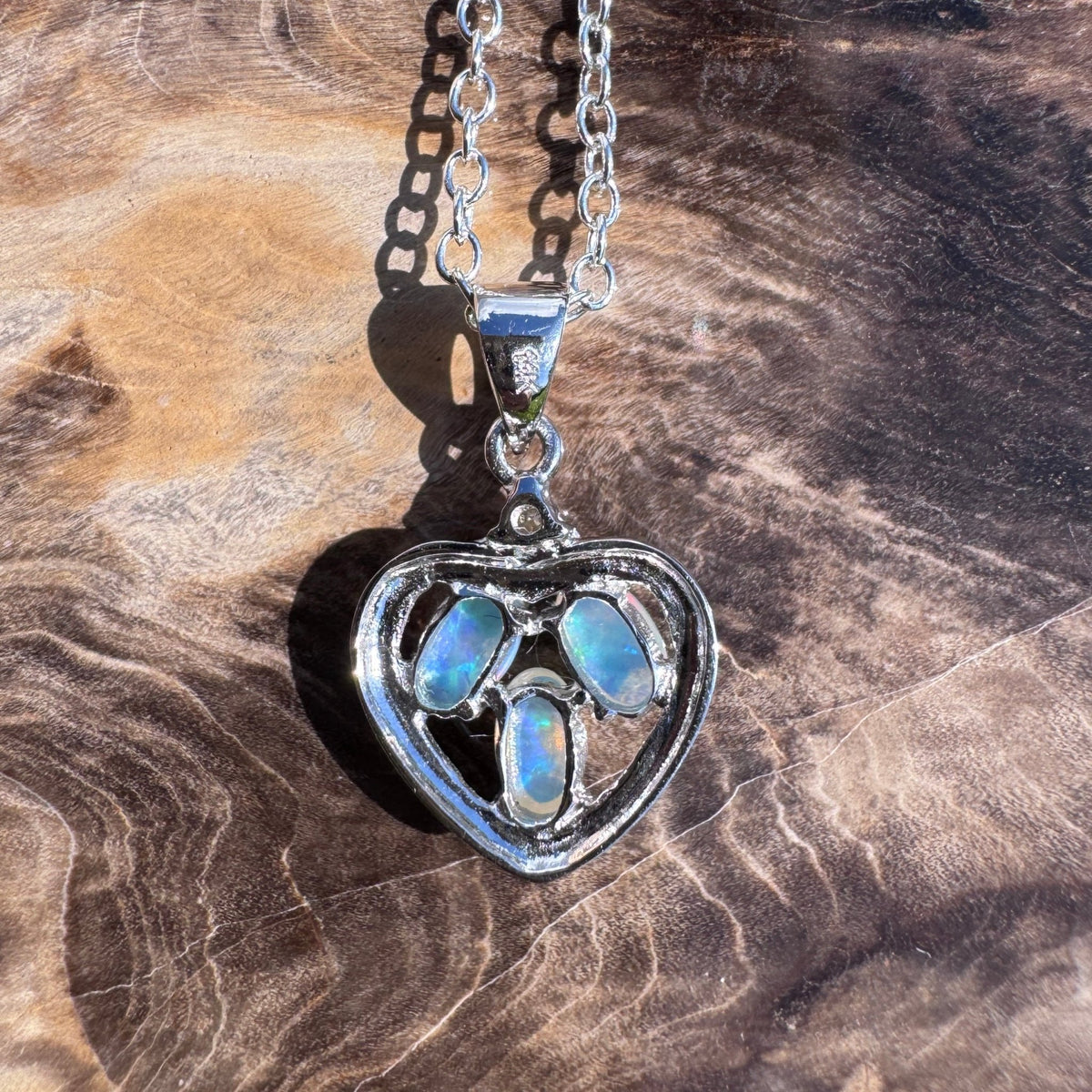 0.5ct Coober Pedy Crystal Opal & Diamond Heart Pendant Necklace ~ 'Wineglass Bay Heart' | 14ct White Gold | Solid Australian Opal