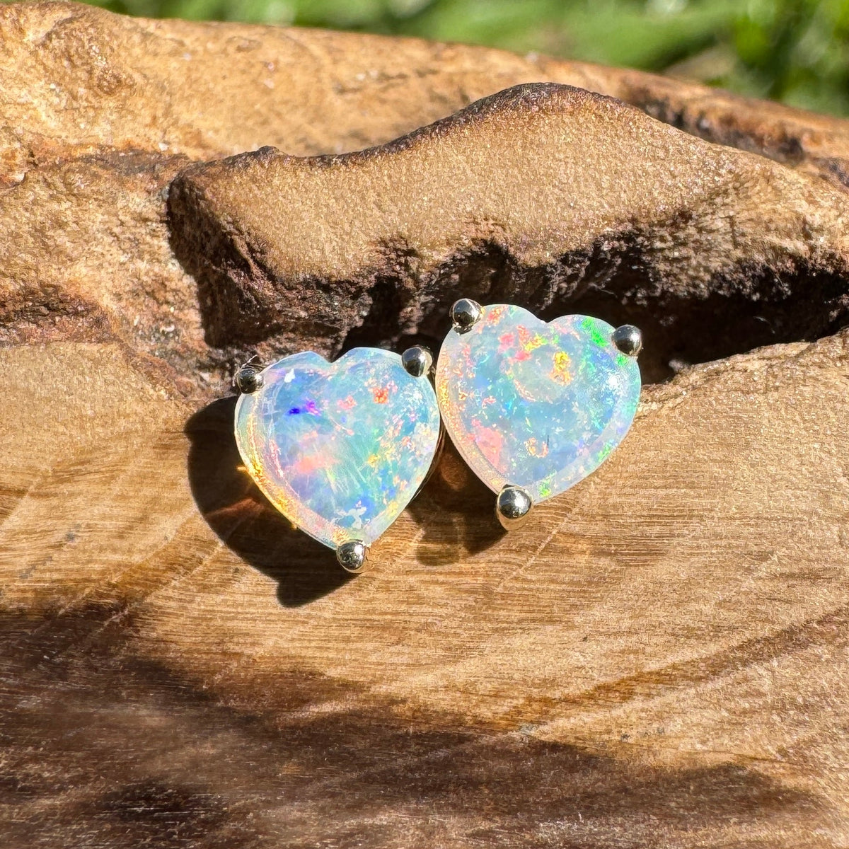 0.5ct Coober Pedy Crystal Opal Stud Earrings ~ 'Deepwater Sunset' | 9ct Yellow Gold | Solid Australian Opal