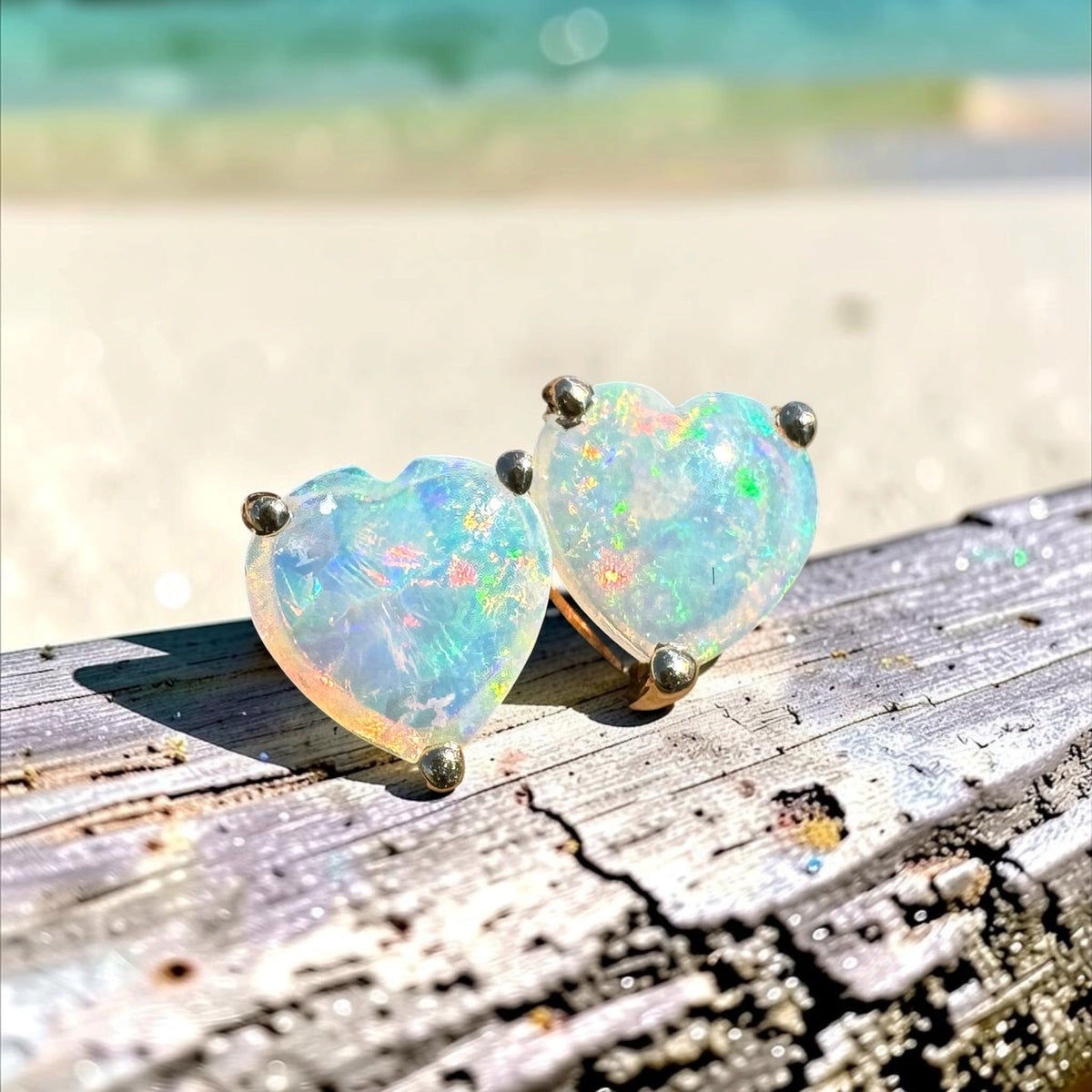 0.5ct Coober Pedy Crystal Opal Stud Earrings ~ 'Deepwater Sunset' | 9ct Yellow Gold | Solid Australian Opal