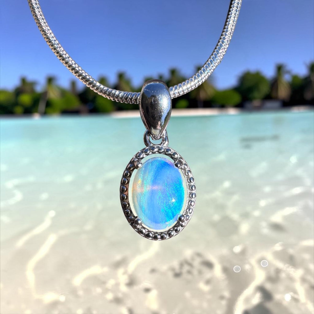 0.5ct Coober Pedy Opal Pendant Necklace ~ 'Lake Dobson Glow' | 925 Sterling Silver | Solid Australian Opal