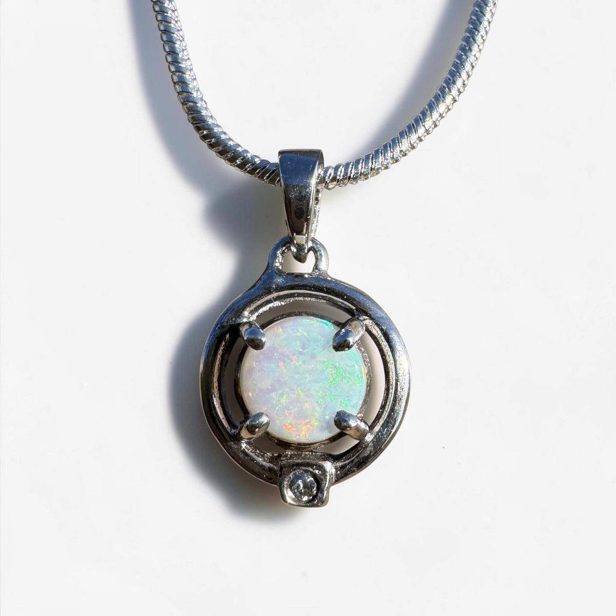 0.5ct Coober Pedy Opal Pendant Necklace ~ 'Mansfield Blue' | 925 Sterling Silver | Solid Australian Opal