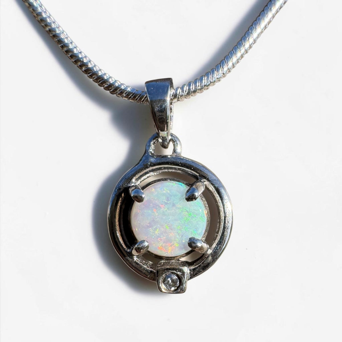 0.5ct Coober Pedy Opal Pendant Necklace ~ 'Mansfield Blue' | 925 Sterling Silver | Solid Australian Opal