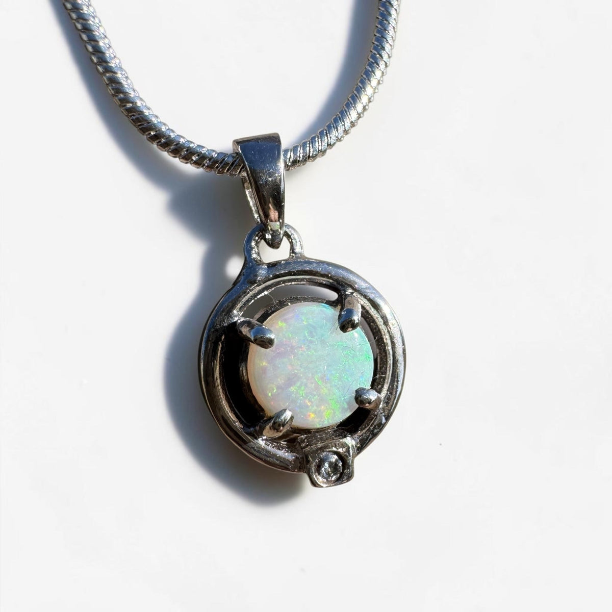 0.5ct Coober Pedy Opal Pendant Necklace ~ 'Mansfield Blue' | 925 Sterling Silver | Solid Australian Opal