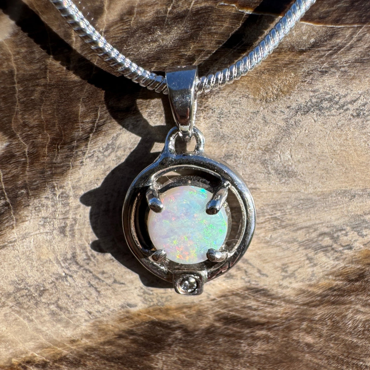 0.5ct Coober Pedy Opal Pendant Necklace ~ 'Mansfield Blue' | 925 Sterling Silver | Solid Australian Opal