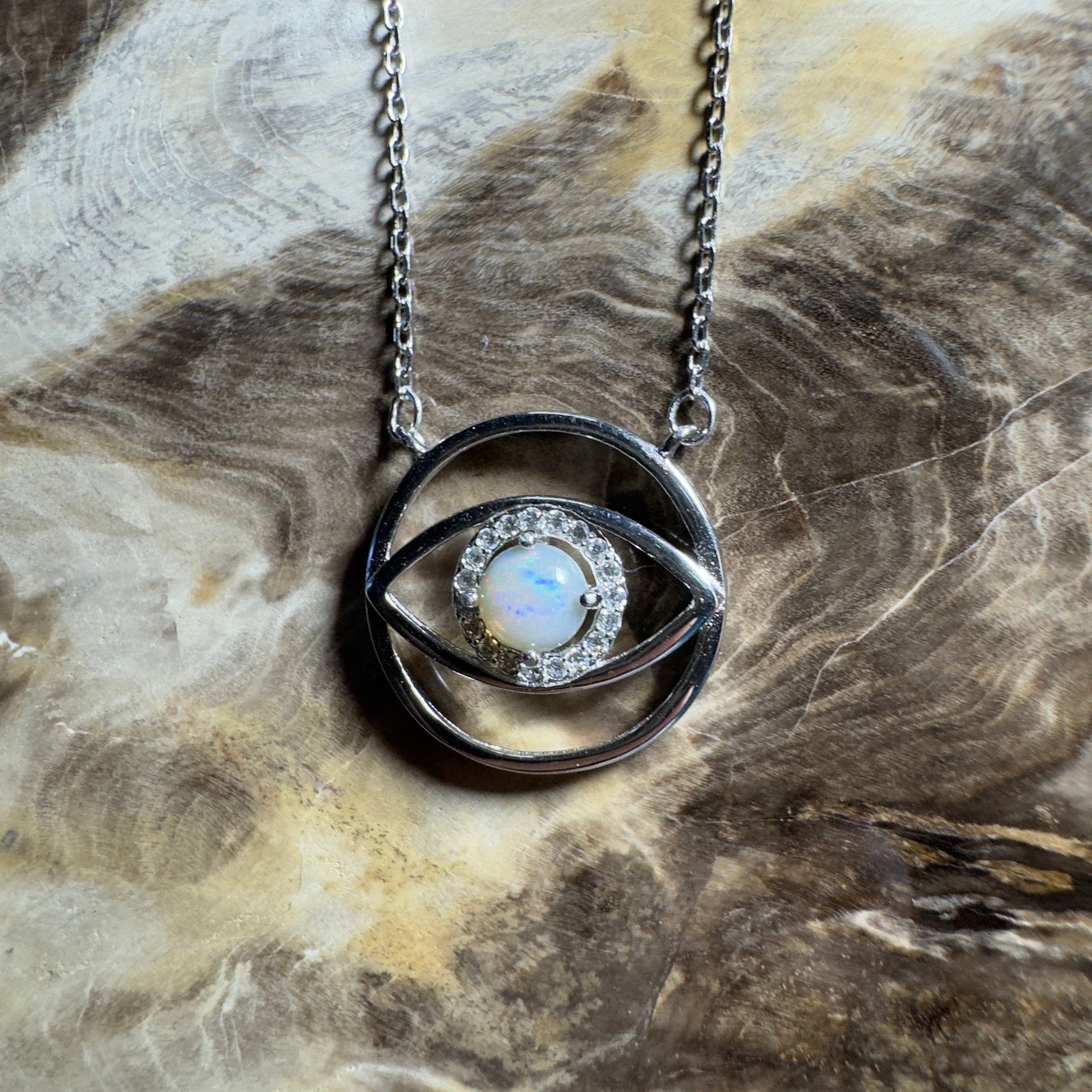 0.5ct Coober Pedy Opal Pendant Necklace ~ 'Whitsunday Eye' | 925 Sterling Silver | Solid Australian Opal