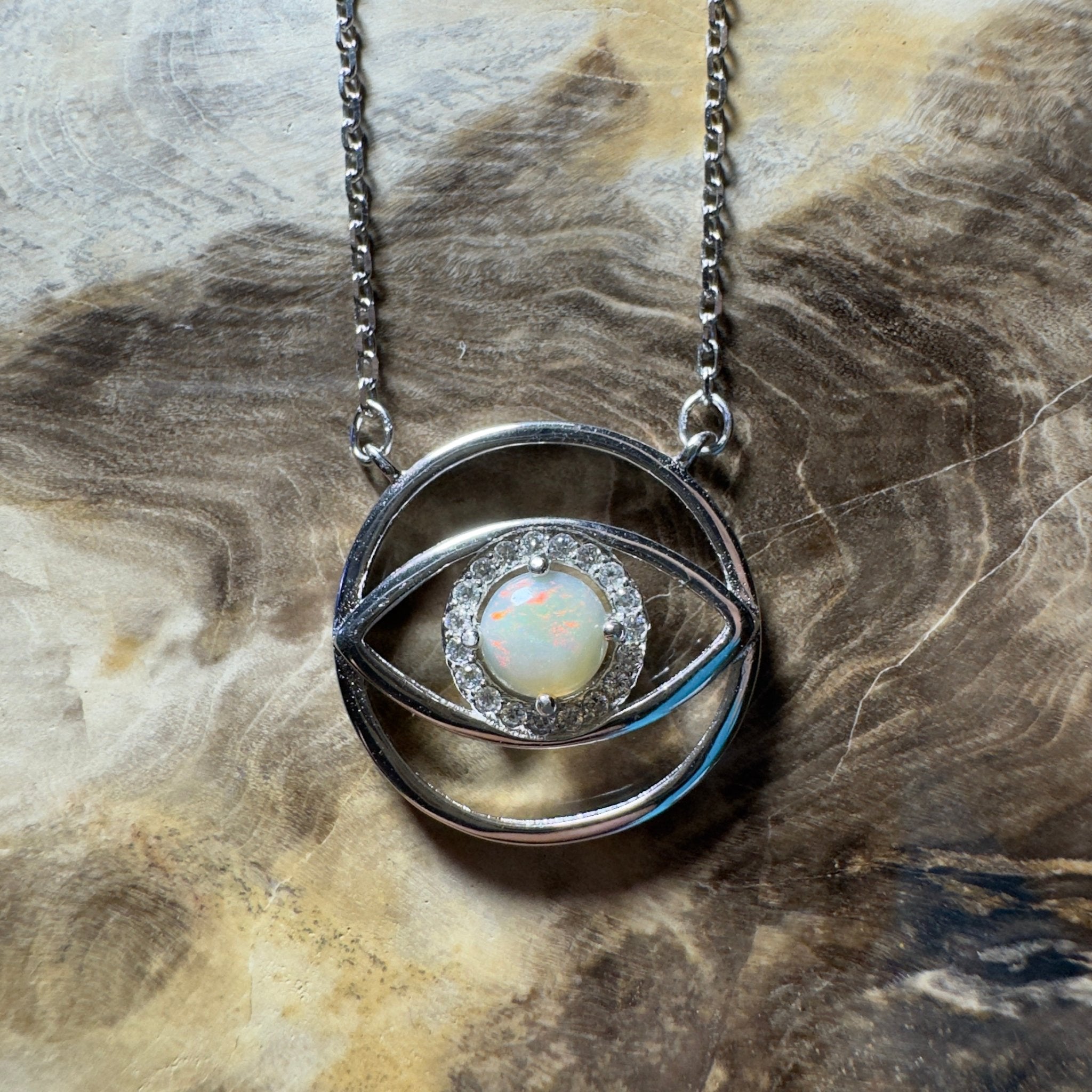 0.5ct Coober Pedy Opal Pendant Necklace ~ 'Whitsunday Eye' | 925 Sterling Silver | Solid Australian Opal