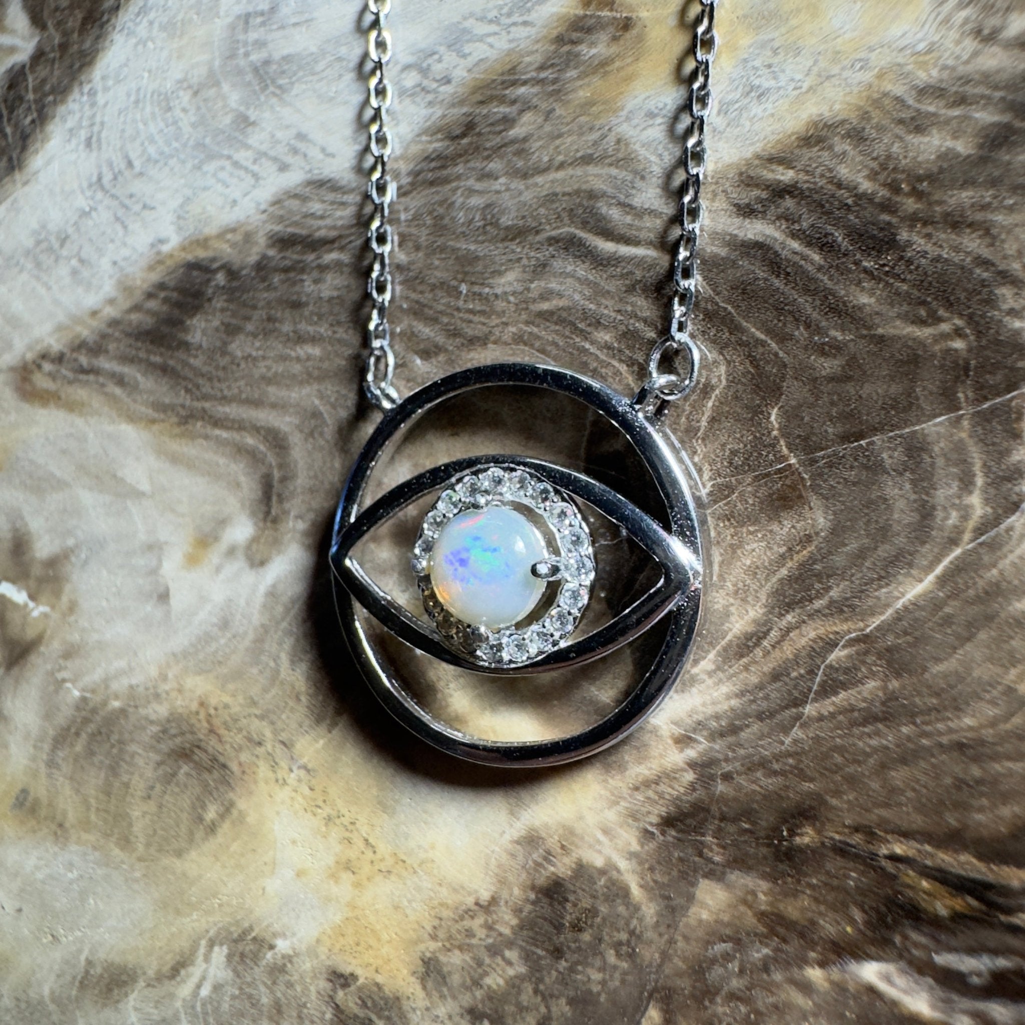 0.5ct Coober Pedy Opal Pendant Necklace ~ 'Whitsunday Eye' | 925 Sterling Silver | Solid Australian Opal