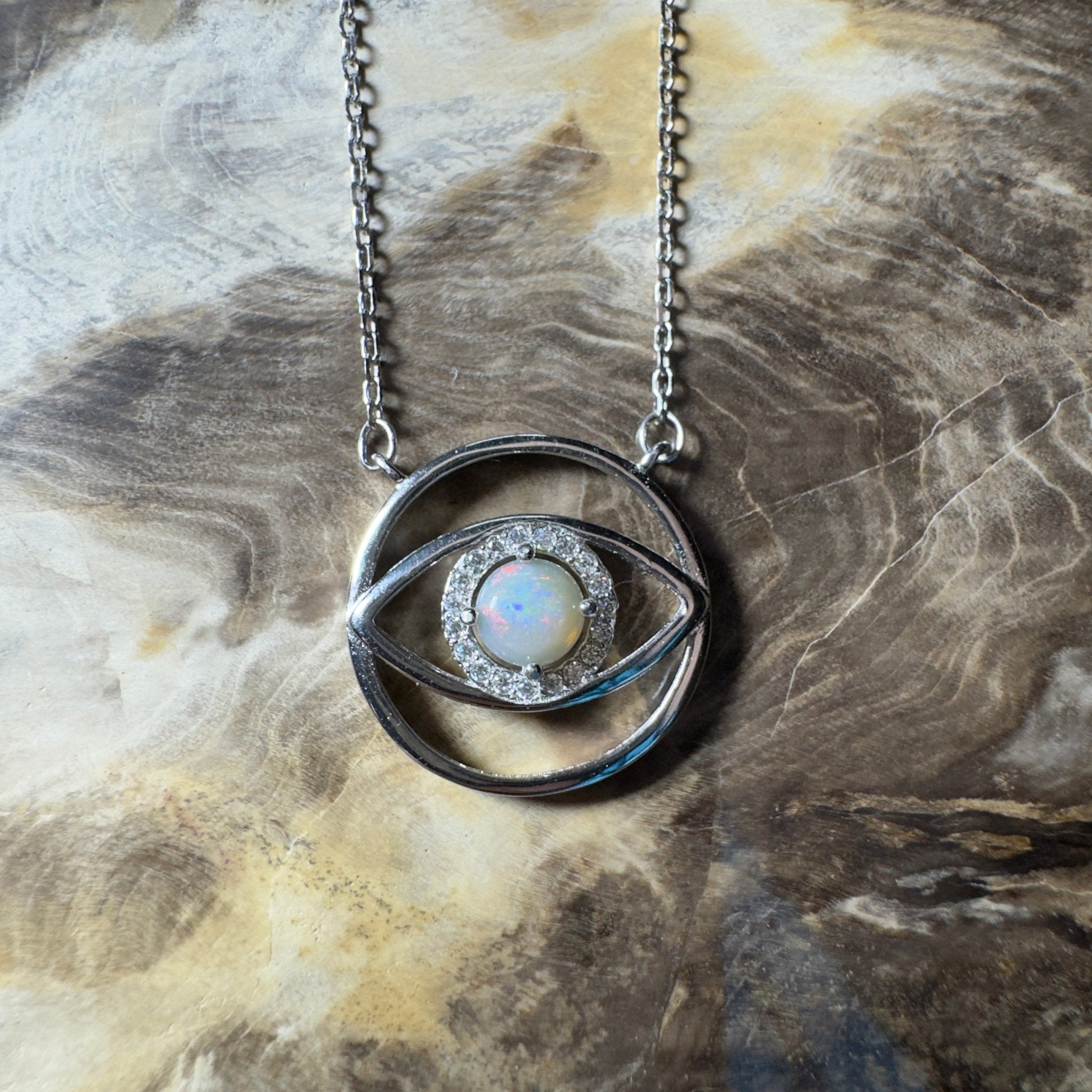 0.5ct Coober Pedy Opal Pendant Necklace ~ 'Whitsunday Eye' | 925 Sterling Silver | Solid Australian Opal