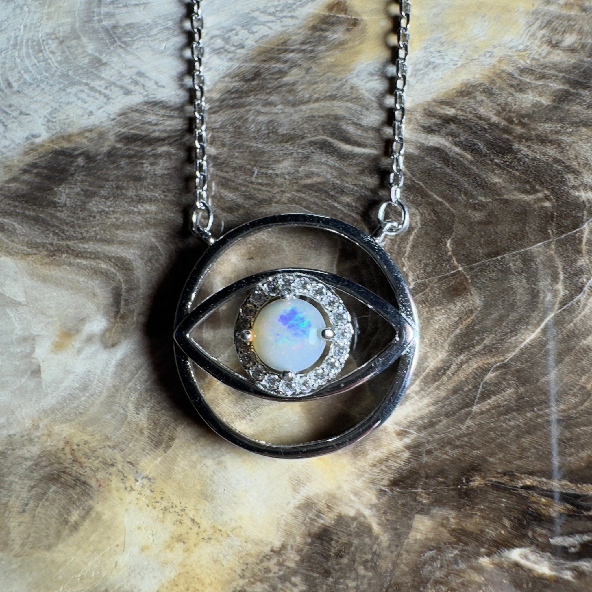 0.5ct Coober Pedy Opal Pendant Necklace ~ 'Whitsunday Eye' | 925 Sterling Silver | Solid Australian Opal