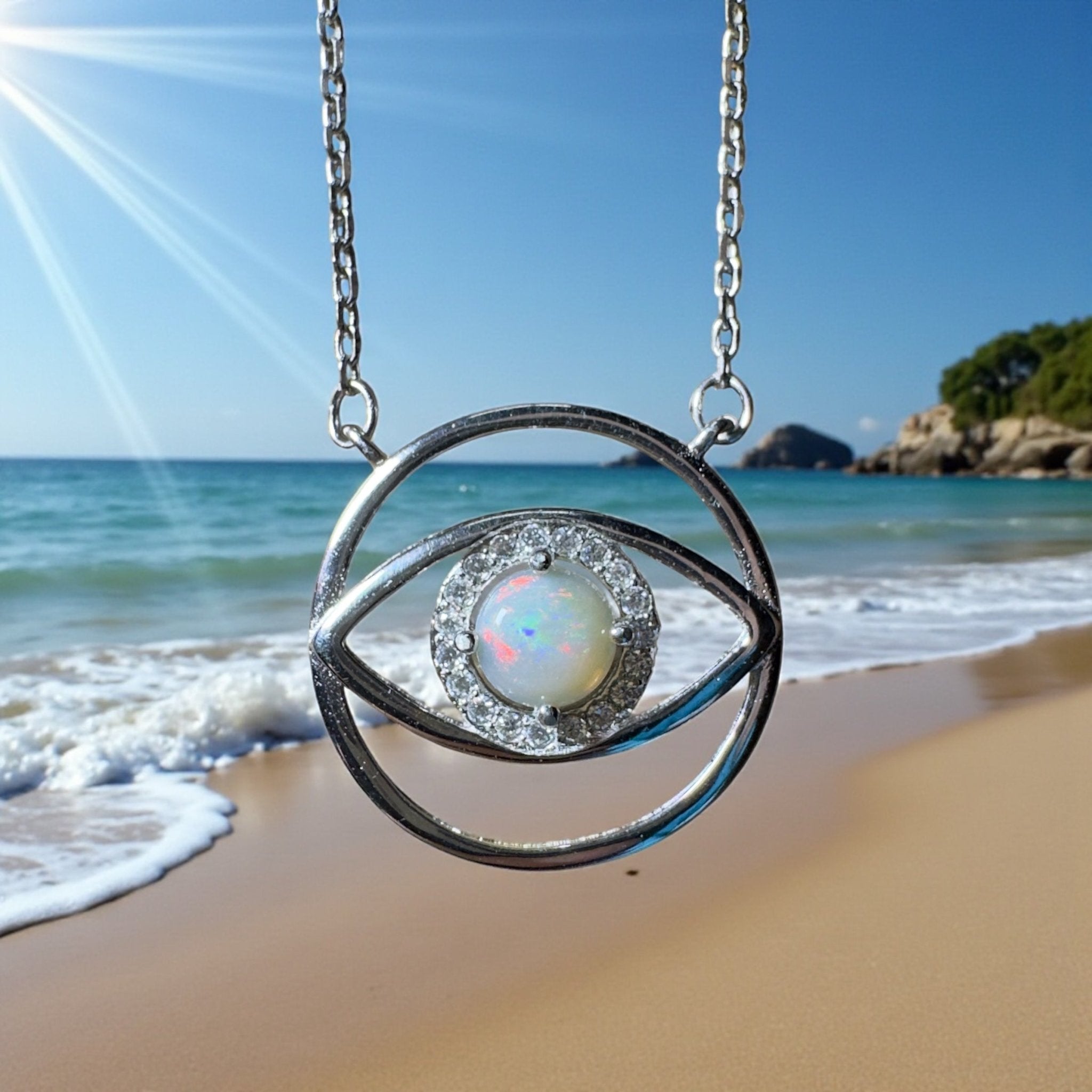 0.5ct Coober Pedy Opal Pendant Necklace ~ 'Whitsunday Eye' | 925 Sterling Silver | Solid Australian Opal
