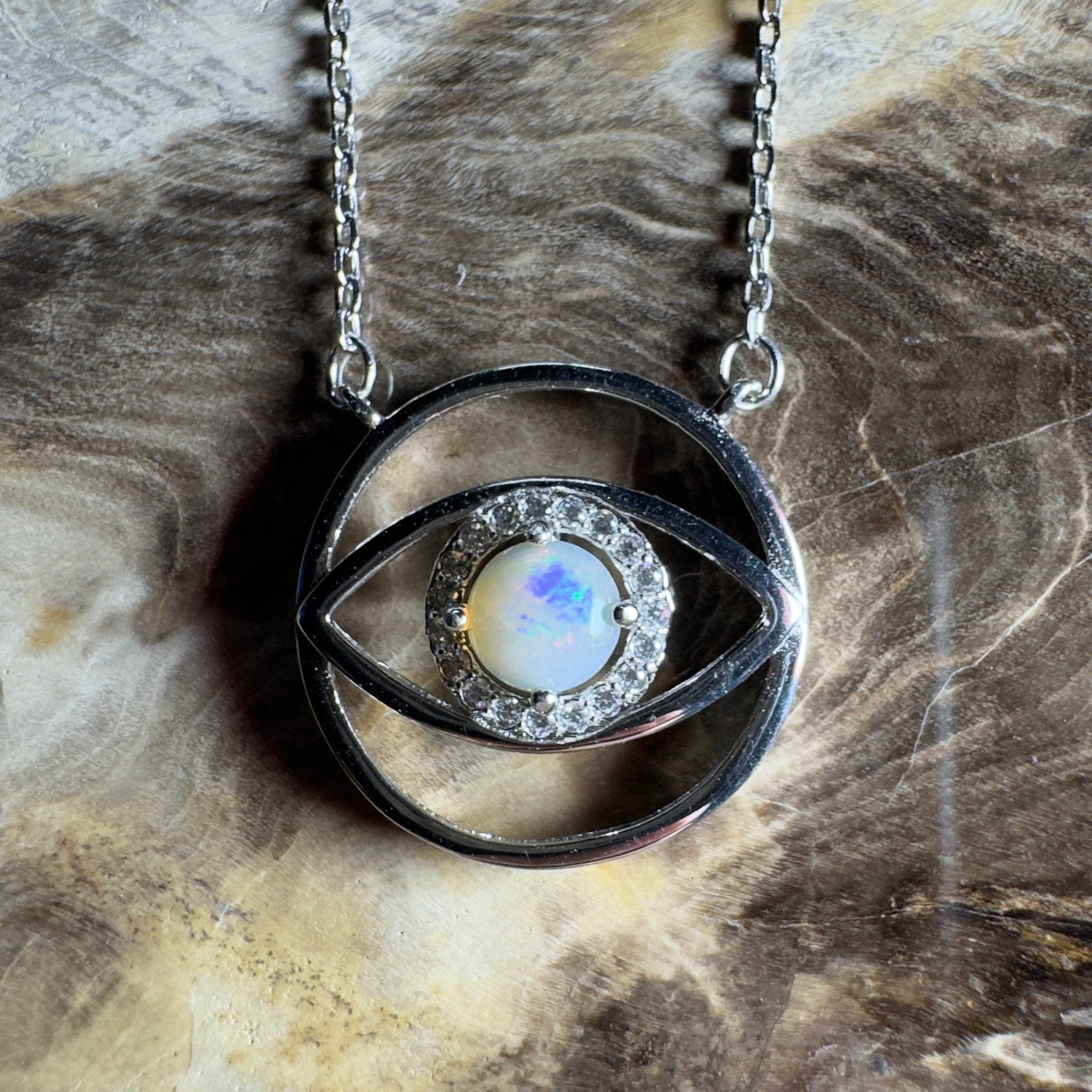 0.5ct Coober Pedy Opal Pendant Necklace ~ 'Whitsunday Eye' | 925 Sterling Silver | Solid Australian Opal
