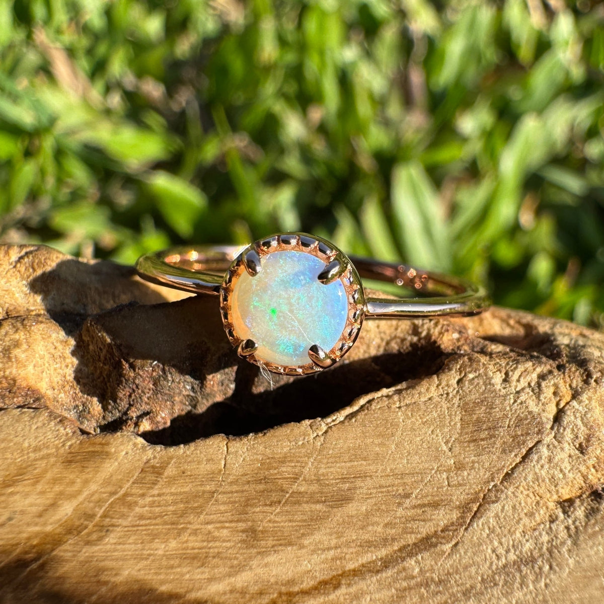 0.5ct Coober Pedy Opal Ring ~ 'Little Blue Lake Glow' | Rose Gold Coated 925 Sterling Silver | Solid Australian Opal