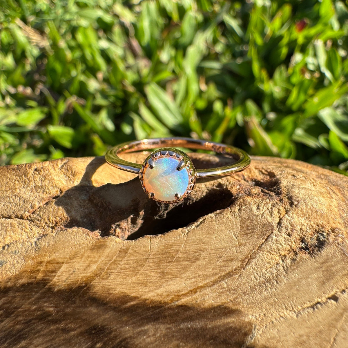 0.5ct Coober Pedy Opal Ring ~ 'Little Blue Lake Glow' | Rose Gold Coated 925 Sterling Silver | Solid Australian Opal